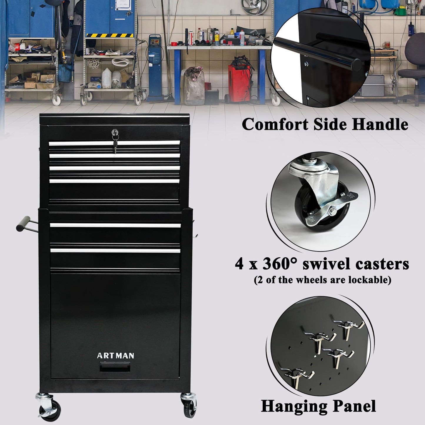 NIGSQJB 42.9"H Rolling Tool Chest w/ 6 Drawers