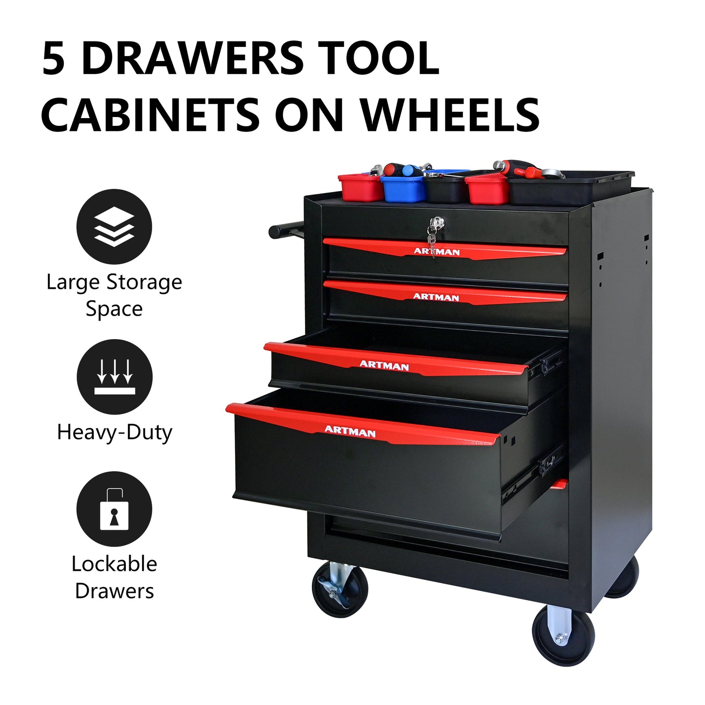 NIGSQJB 30.5"H Rolling Tool Chest with 4-5-6-7 Drawers, Black Red