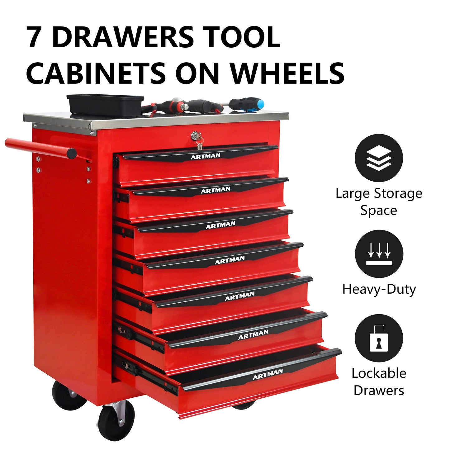 NIGSQJB 30.7"H Multifunctional Rolling Tool Chest with 4-5-6-7 Drawers , Stainless Steel Roof