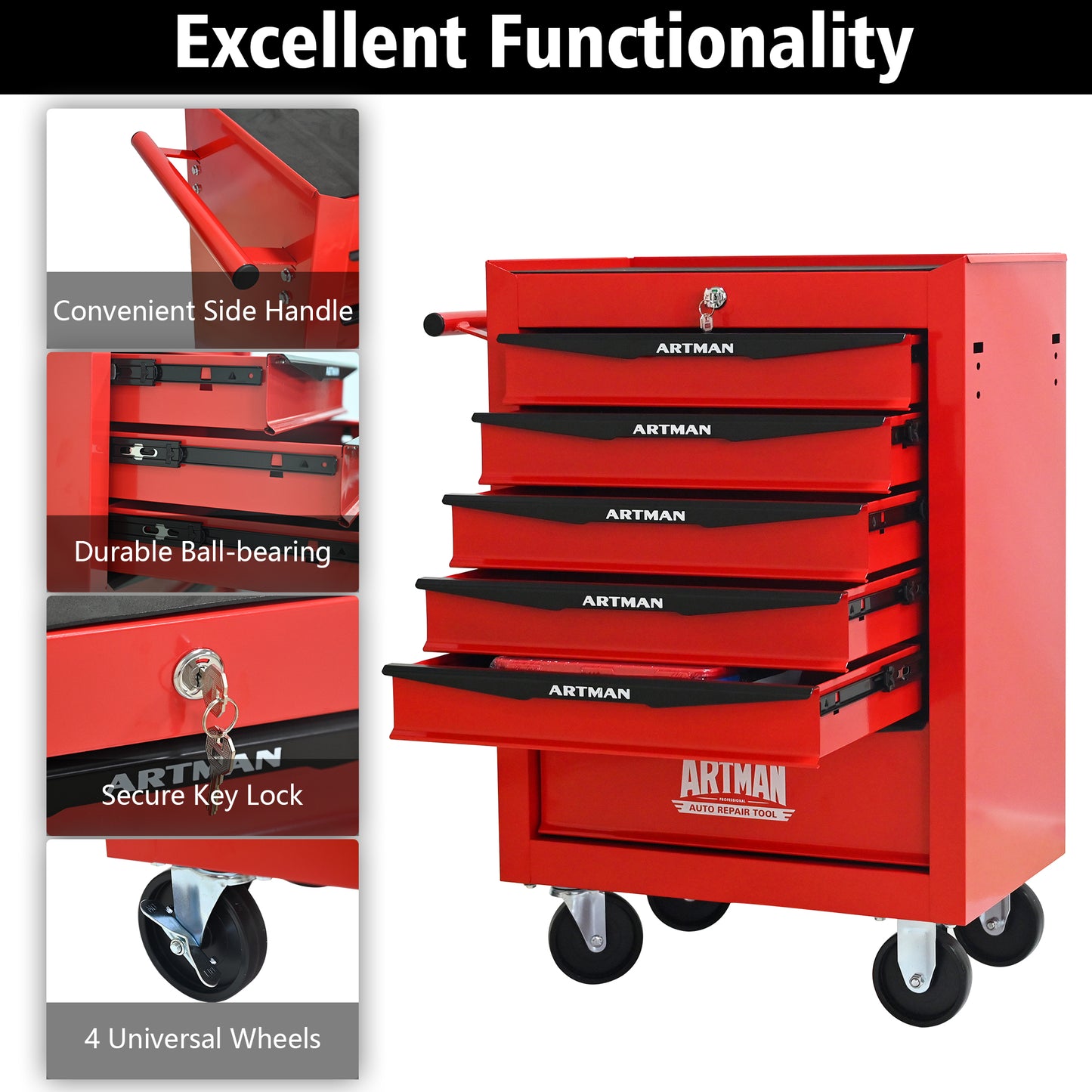 NIGSQJB 30.5"H Rolling Tool Chest with 4-5-6-7 Drawers, Red