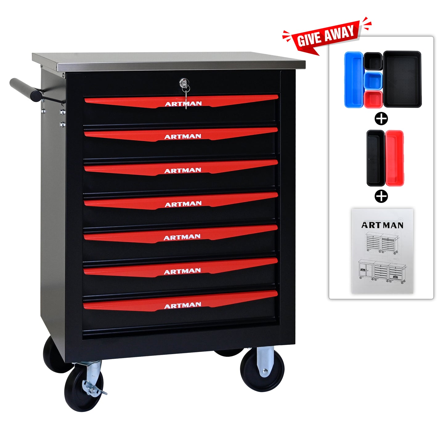 NIGSQJB 30.7"H Rolling Tool Chest with 2-4-5-6-7 Drawers, Black Red