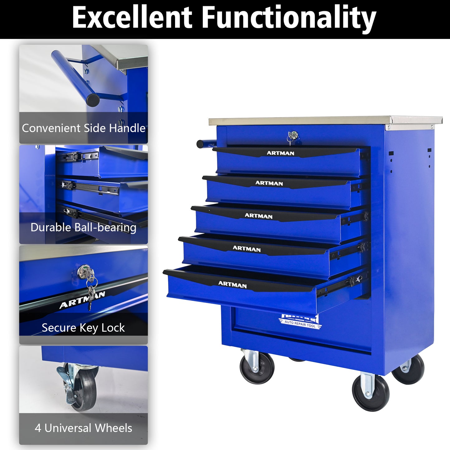 NIGSQJBT 30.7"H Lockable Multifunctional Rolling Tool Chest with 4-5-6-7 Drawers, Blue