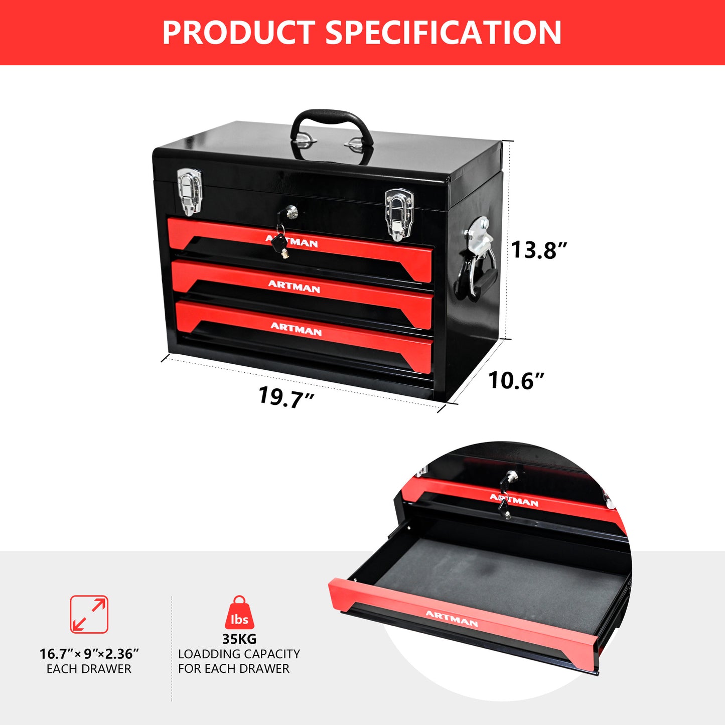NIGSQJB Portable Tool Box Organizer with 3 Drawers