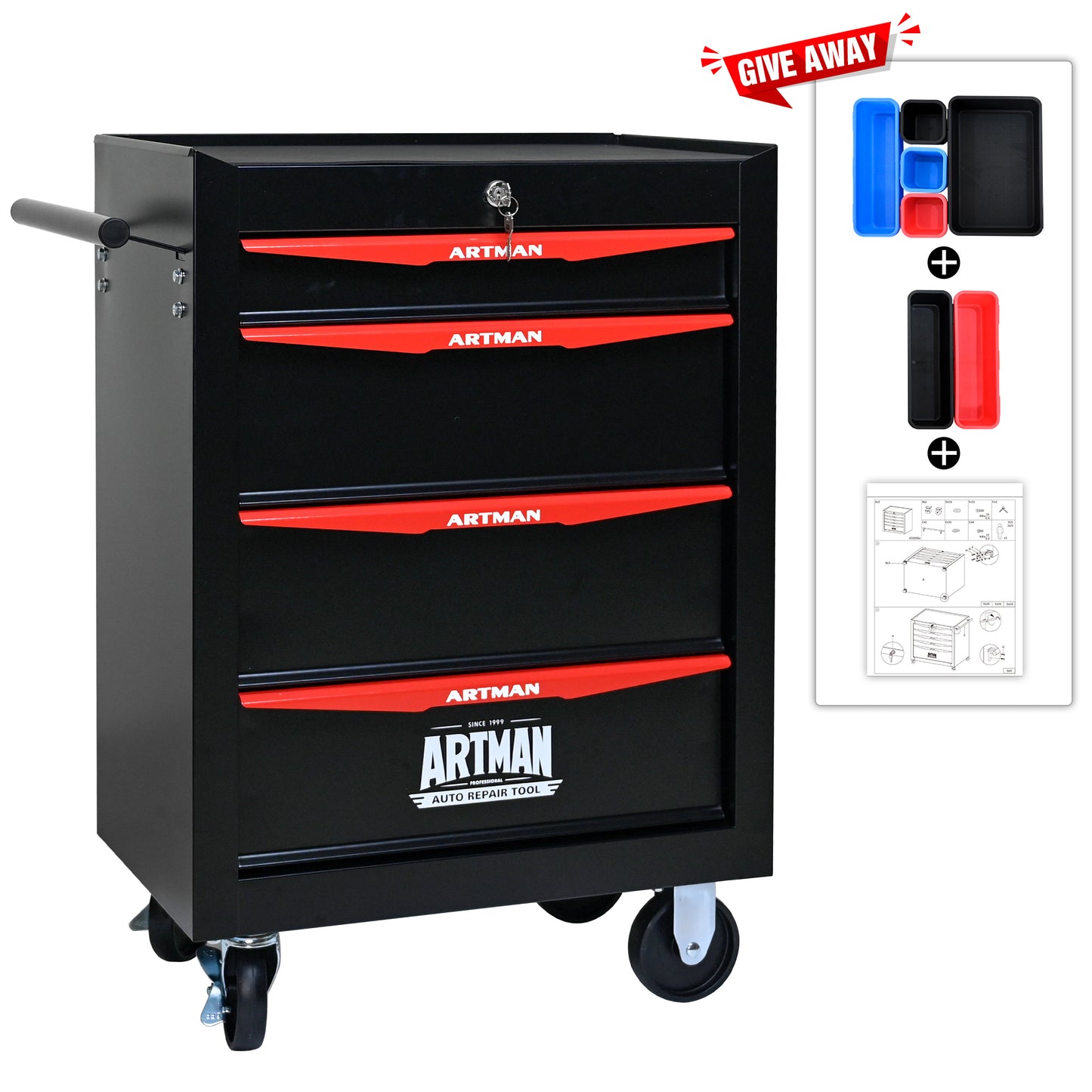 NIGSQJB 30.5"H Rolling Tool Chest with 4-5-6-7 Drawers, Black Red