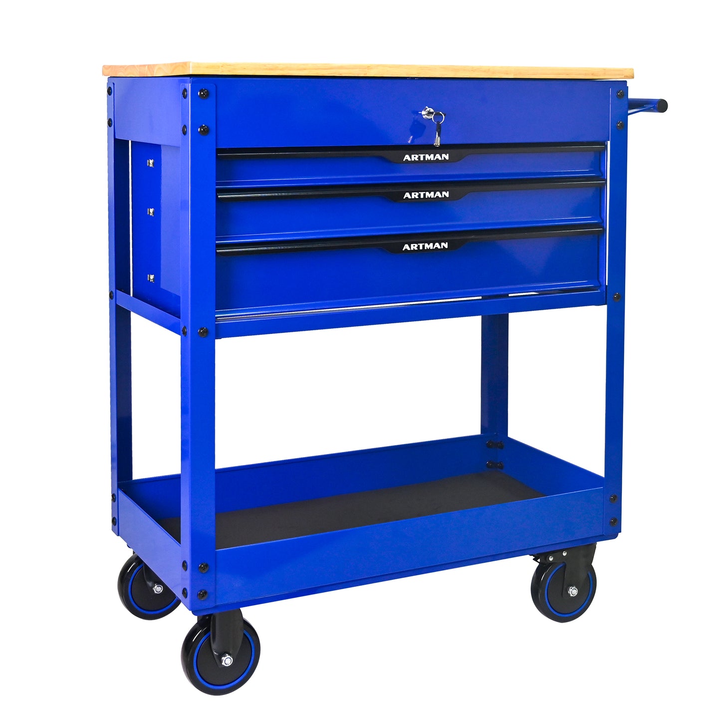 NIGSQJB 3 Drawers Tool Chest on Wheels with Wood Top
