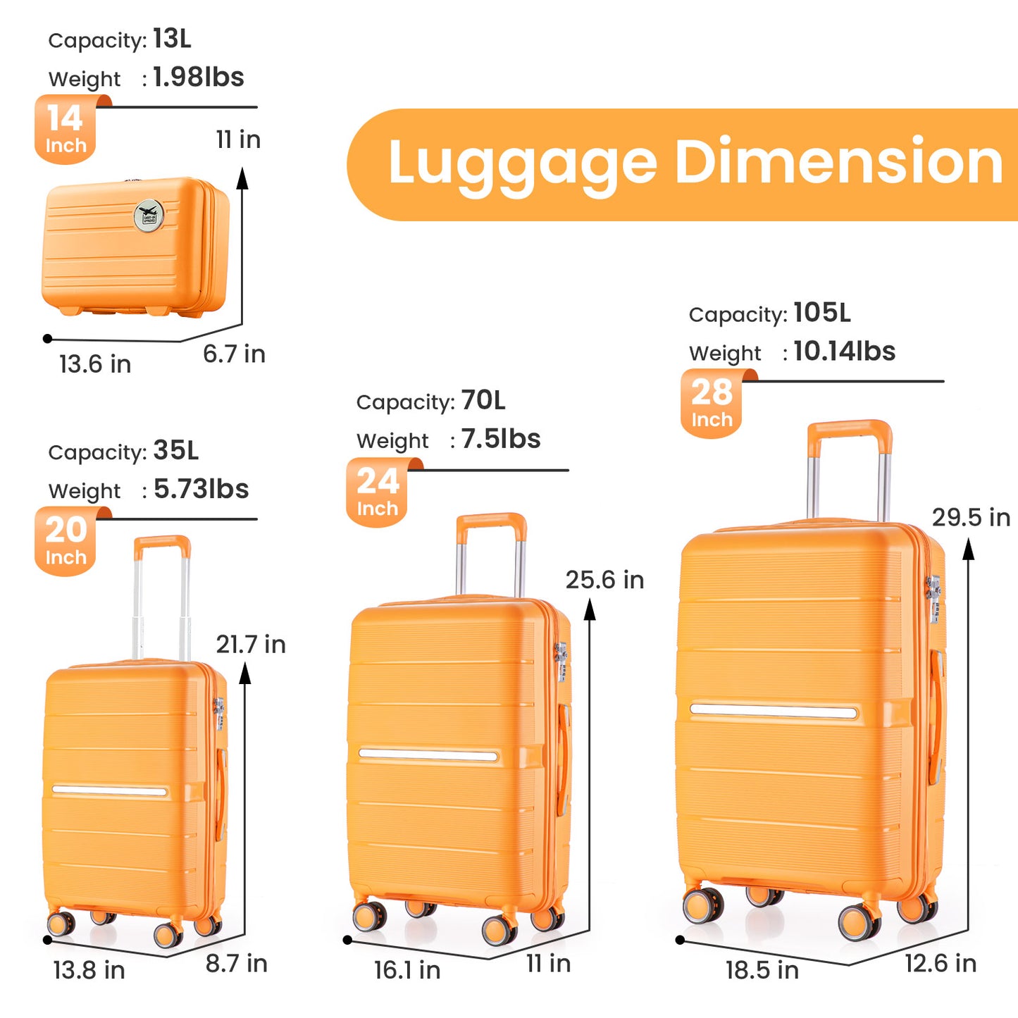 NIGSQJB Fashion Luggage Sets 4 Piece (14/20/24/28in)