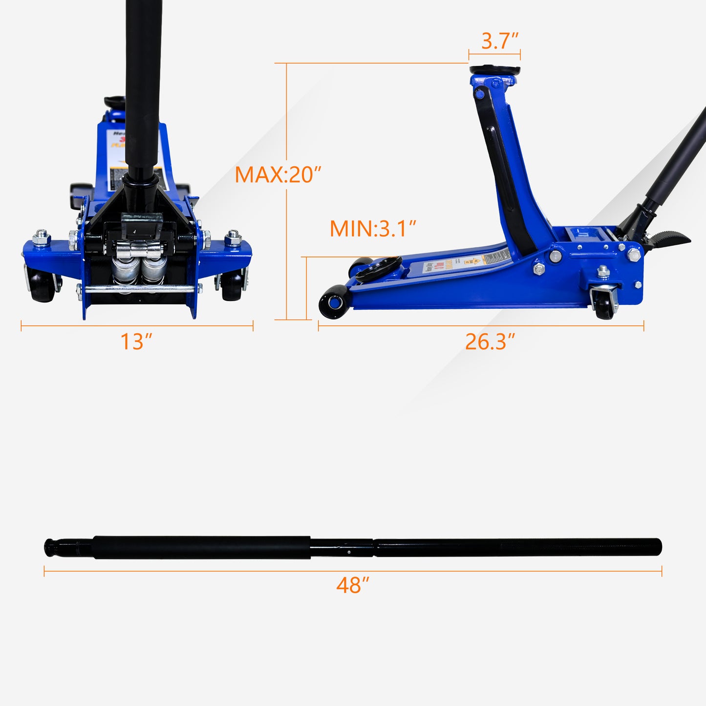 NIGSQJB 3-Ton (6600 lbs) Heavy Duty Horizontal Double Pump Floor Jack with Foot Pedal