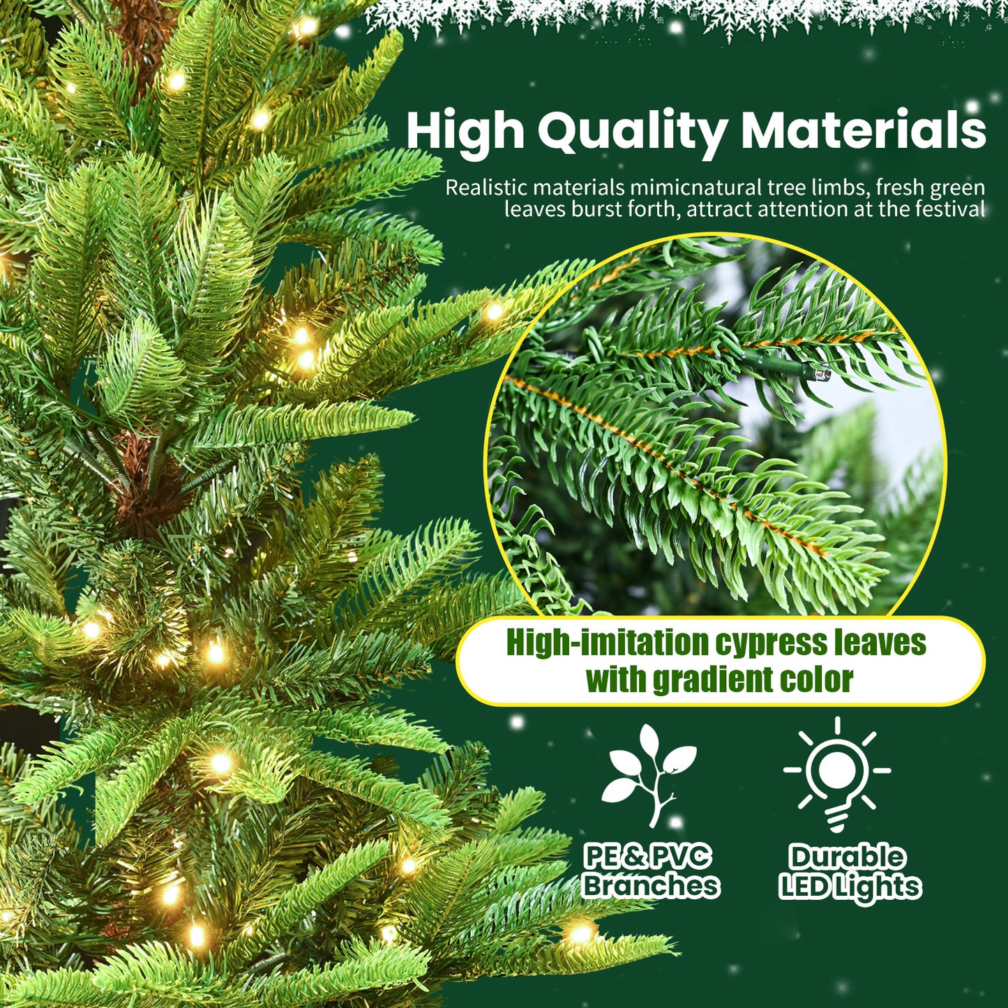 NIGSQJB 4-5-6-7ft Christmas Tree with Warm White LED Lights & PE+PVC Tips