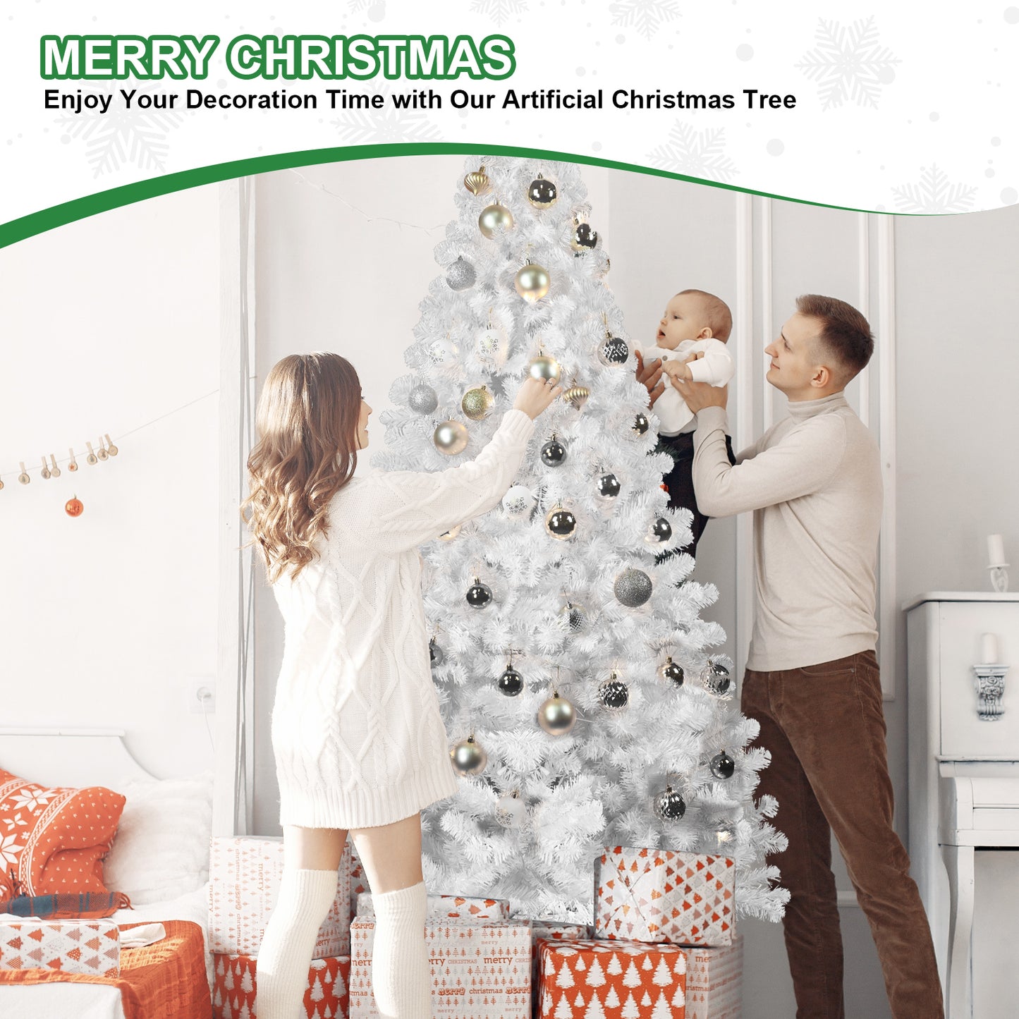 NIGSQJB 4-5-6-7-7.5-8-9ft White Christmas Tree with Memory Wire