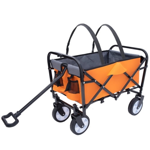 NIGSQJB Heavy Duty Utility Folding Wagon Cart Big Wheels & Adjustable Handle & Drink Holder
