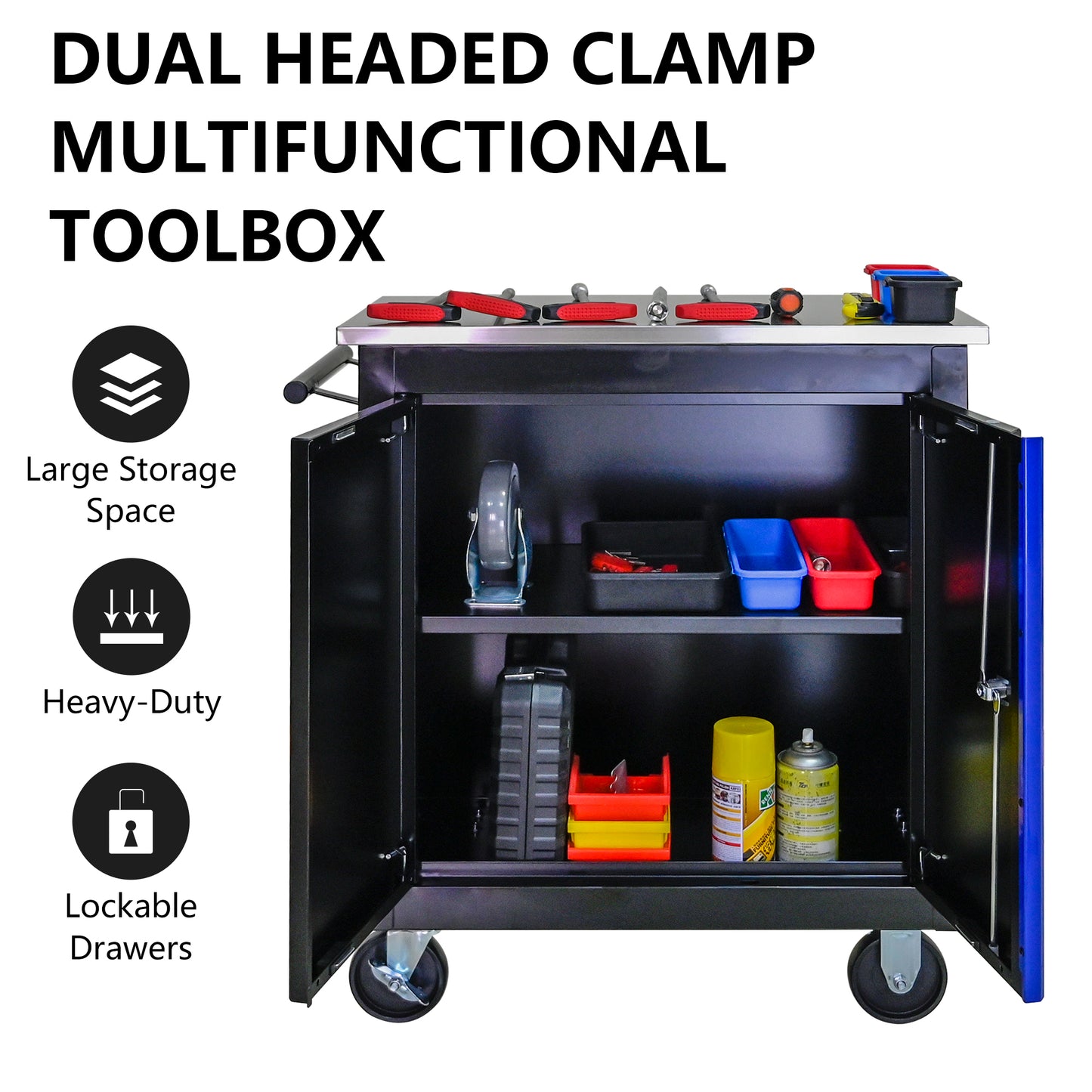 NIGSQJB 30.7"H Lockable Rolling Tool Chest with 2-4-5-6-7 Drawers, Black Blue