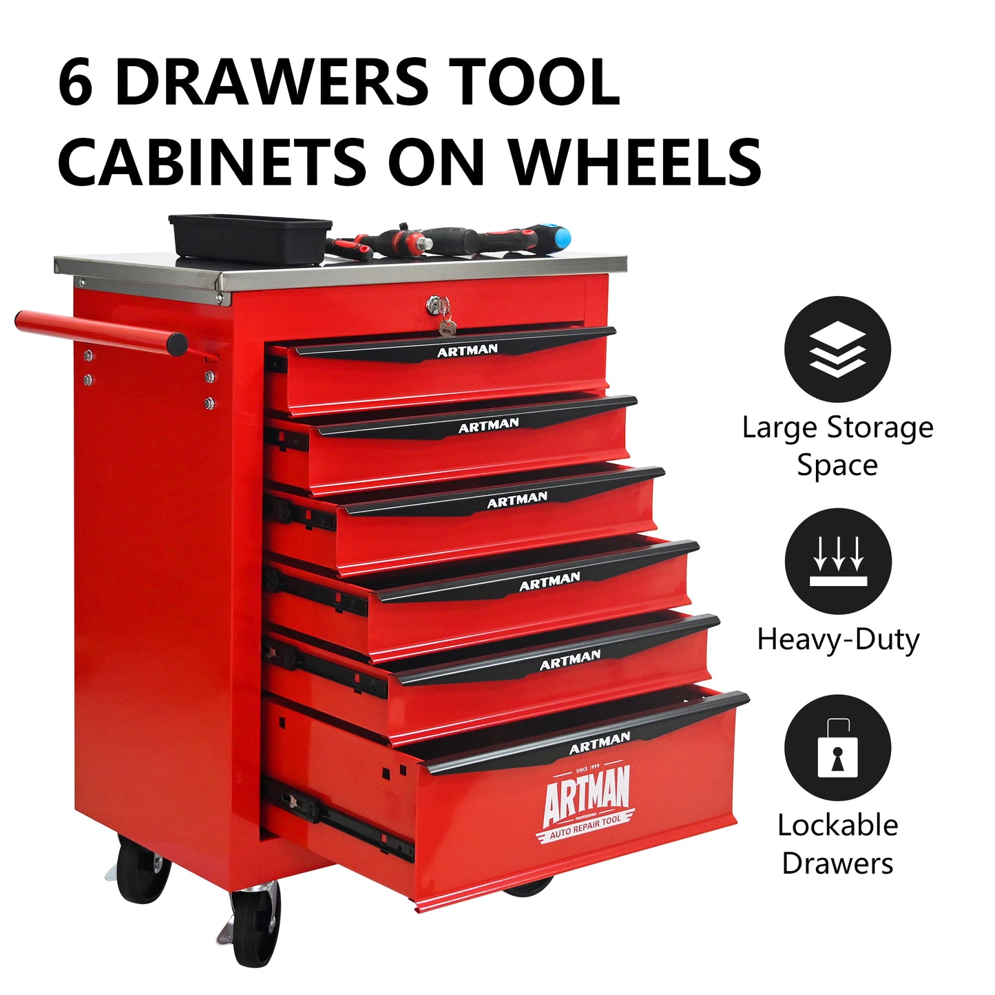NIGSQJB 30.7"H Multifunctional Rolling Tool Chest with 4-5-6-7 Drawers , Stainless Steel Roof