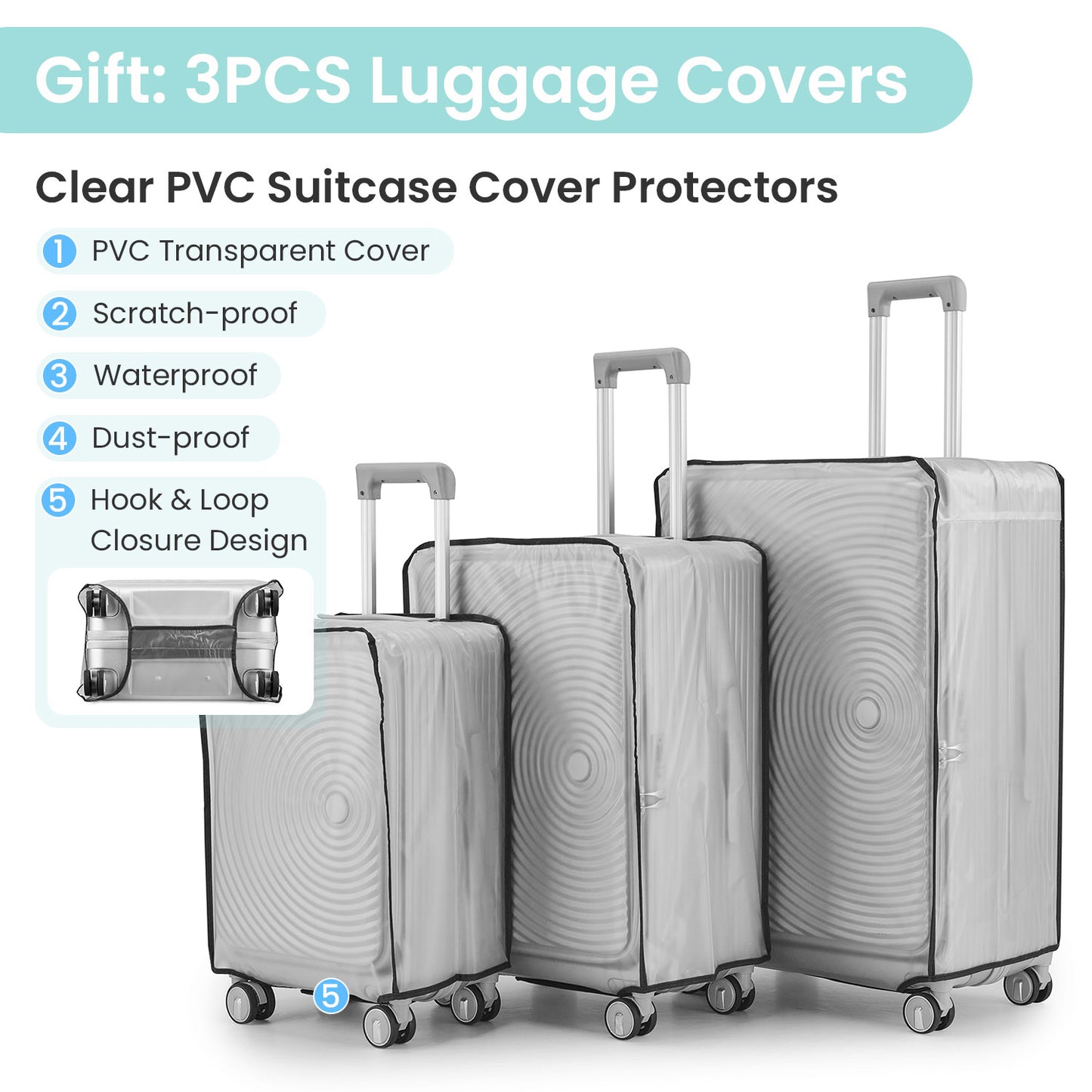 NIGSQJB Luggage Sets 3Pcs with TSA Lock & Double Wheels & PVC Cover (20-24-28in)