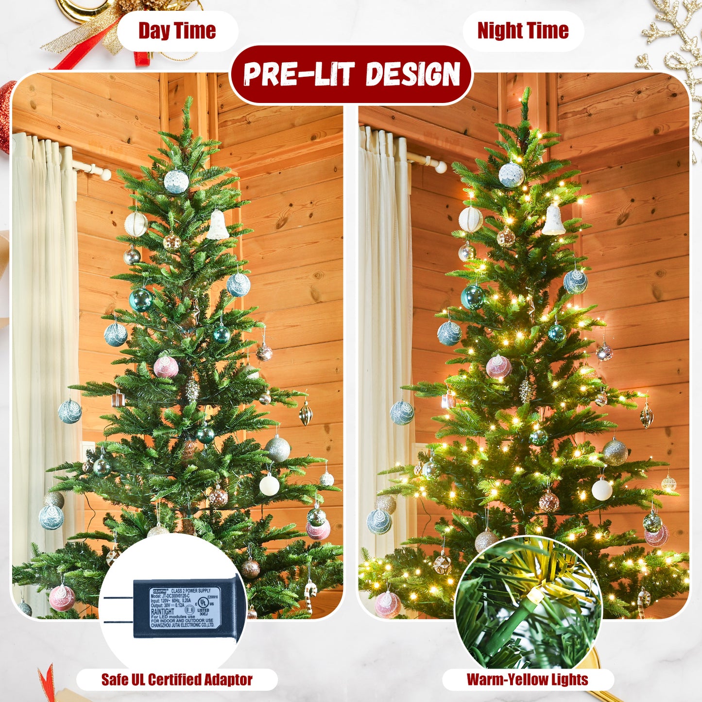 NIGSQJB 4-5-6-7ft Christmas Tree with Warm White LED Lights & PE+PVC Tips