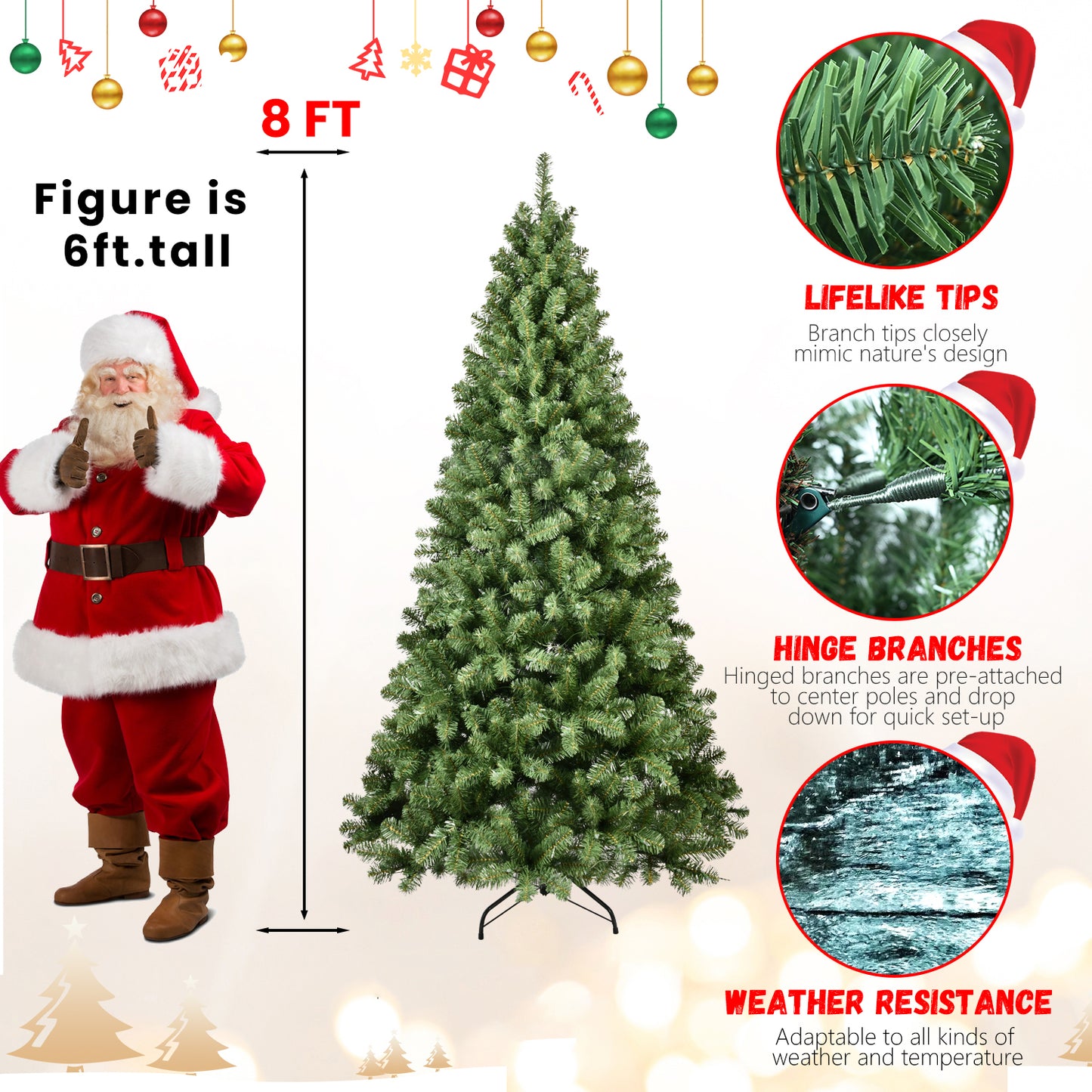 NIGSQJB 5-6-7-8-9ft Pre-Lit PVC Christmas Tree with UL Lights & Tips & Auto-Unfold Memory Wire