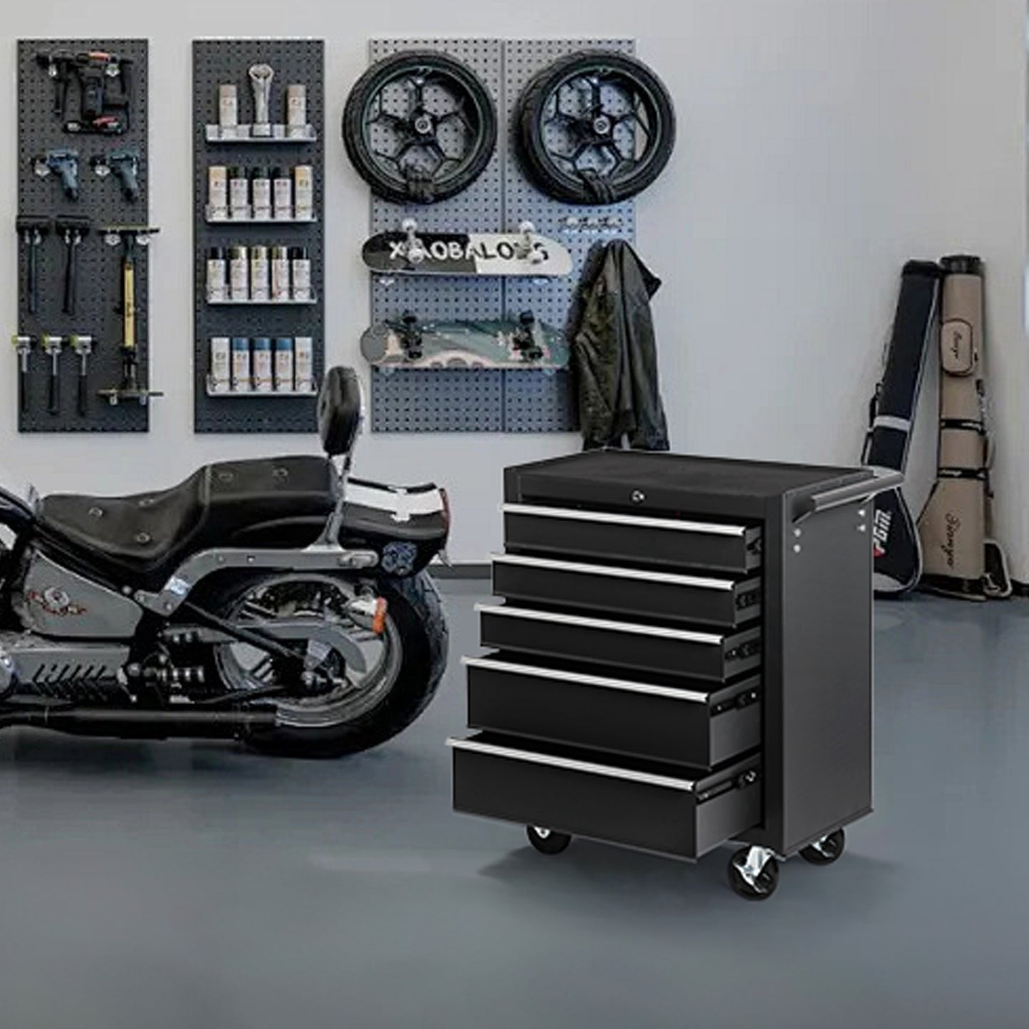 NIGSQJB 5-Drawers Rolling Tool Chest with Wheels & Locking, Black