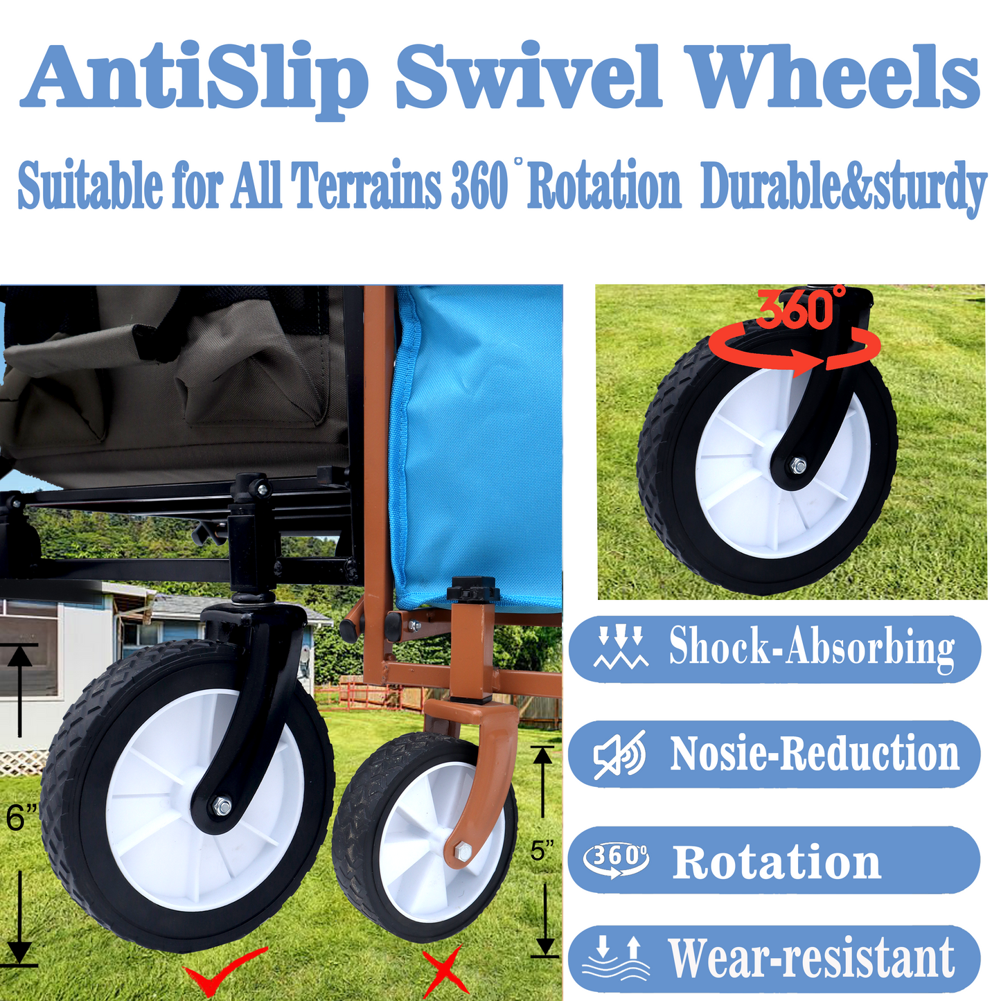 NIGSQJB Heavy Duty Utility Folding Wagon Cart Big Wheels & Adjustable Handle & Drink Holder