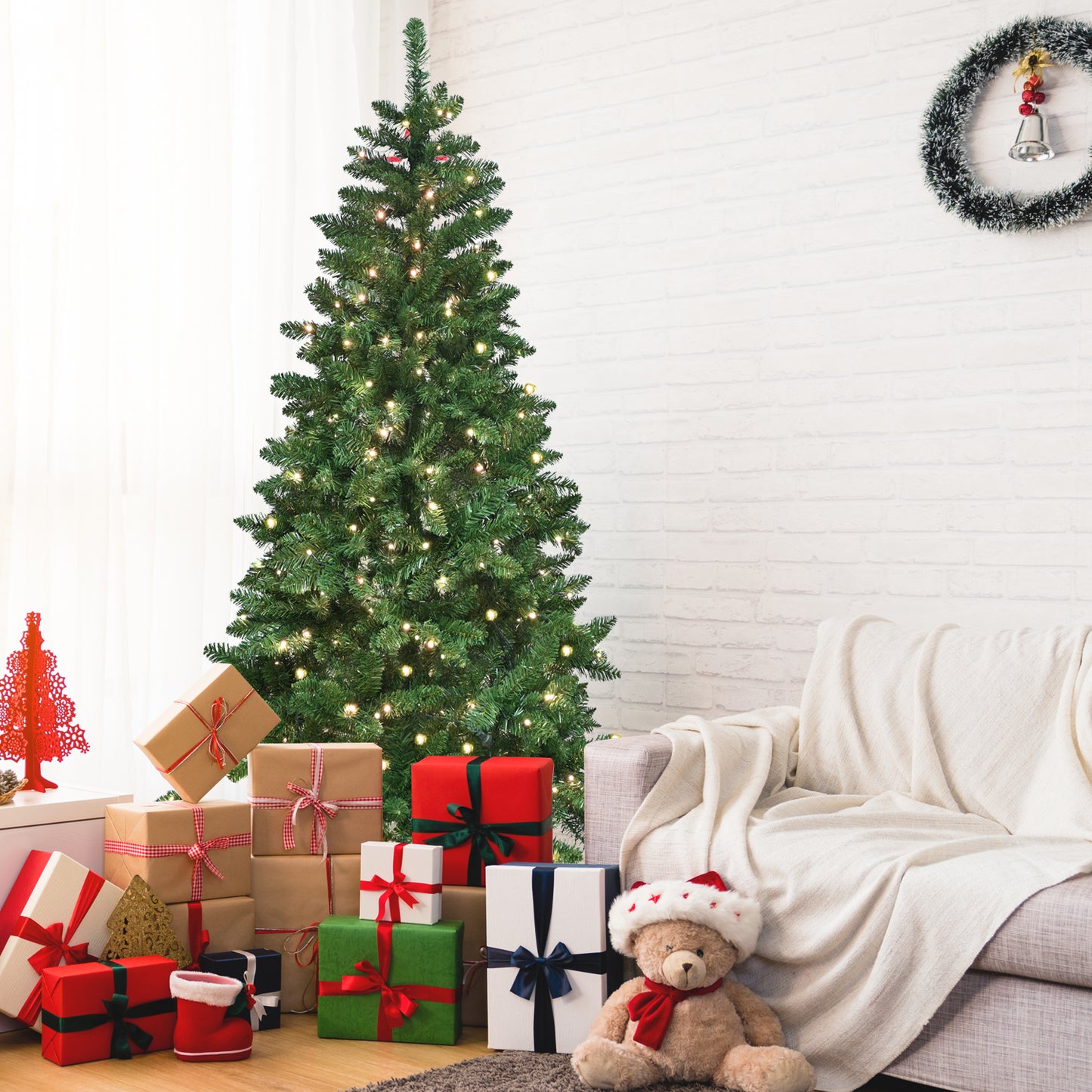NIGSQJB 6-7-9ft Green Christmas Tree with 38 Modes WiFi-Controlled RGB LED & PVC Tips