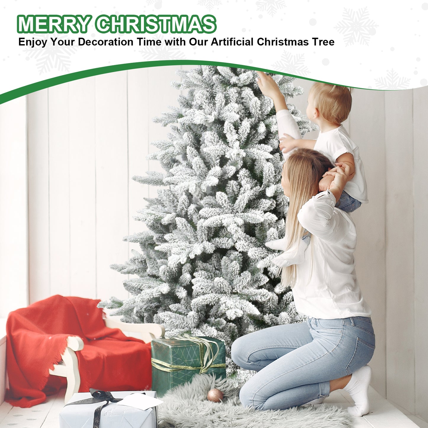 NIGSQJB 5-6-7ft Flocked Christmas Tree with Tips