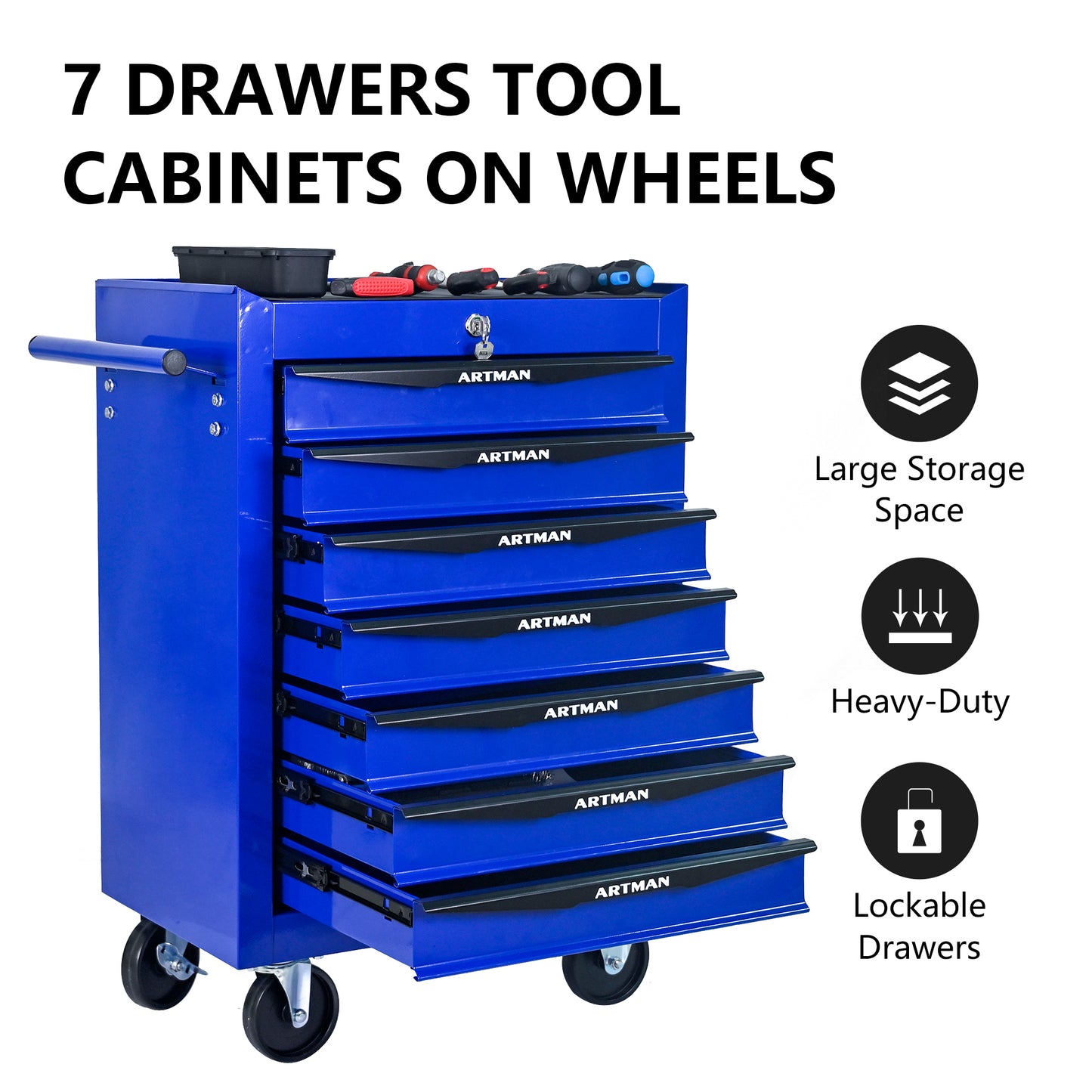 NIGSQJB 30.5"H Rolling Tool Chest with 2-4-5-6-7 Drawers, Blue