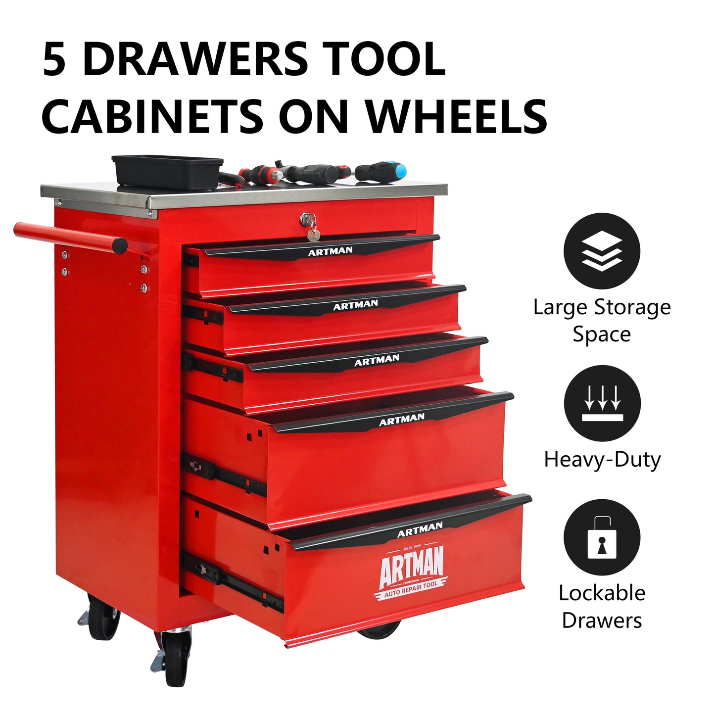 NIGSQJB 30.7"H Multifunctional Rolling Tool Chest with 4-5-6-7 Drawers , Stainless Steel Roof