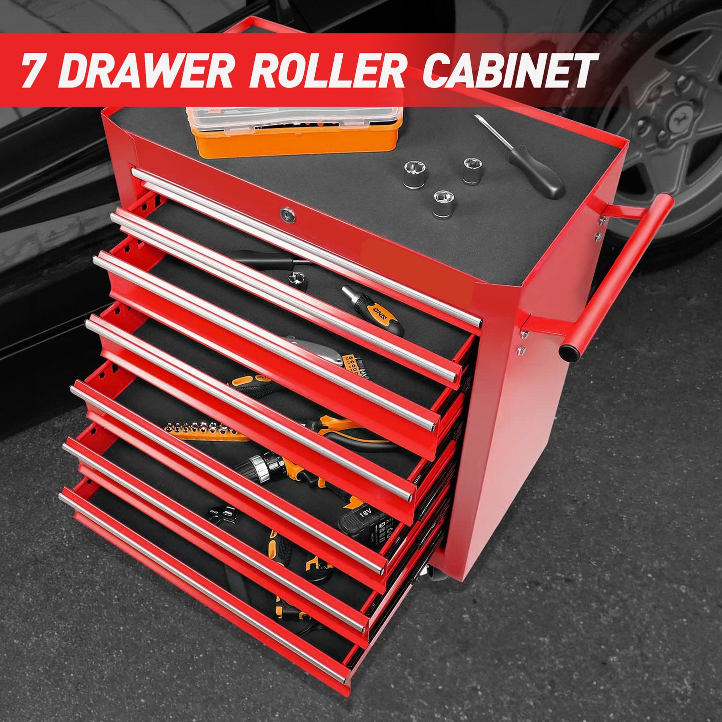 NIGSQJB 7-Drawers Rolling Tool Chest with Wheels & Locking