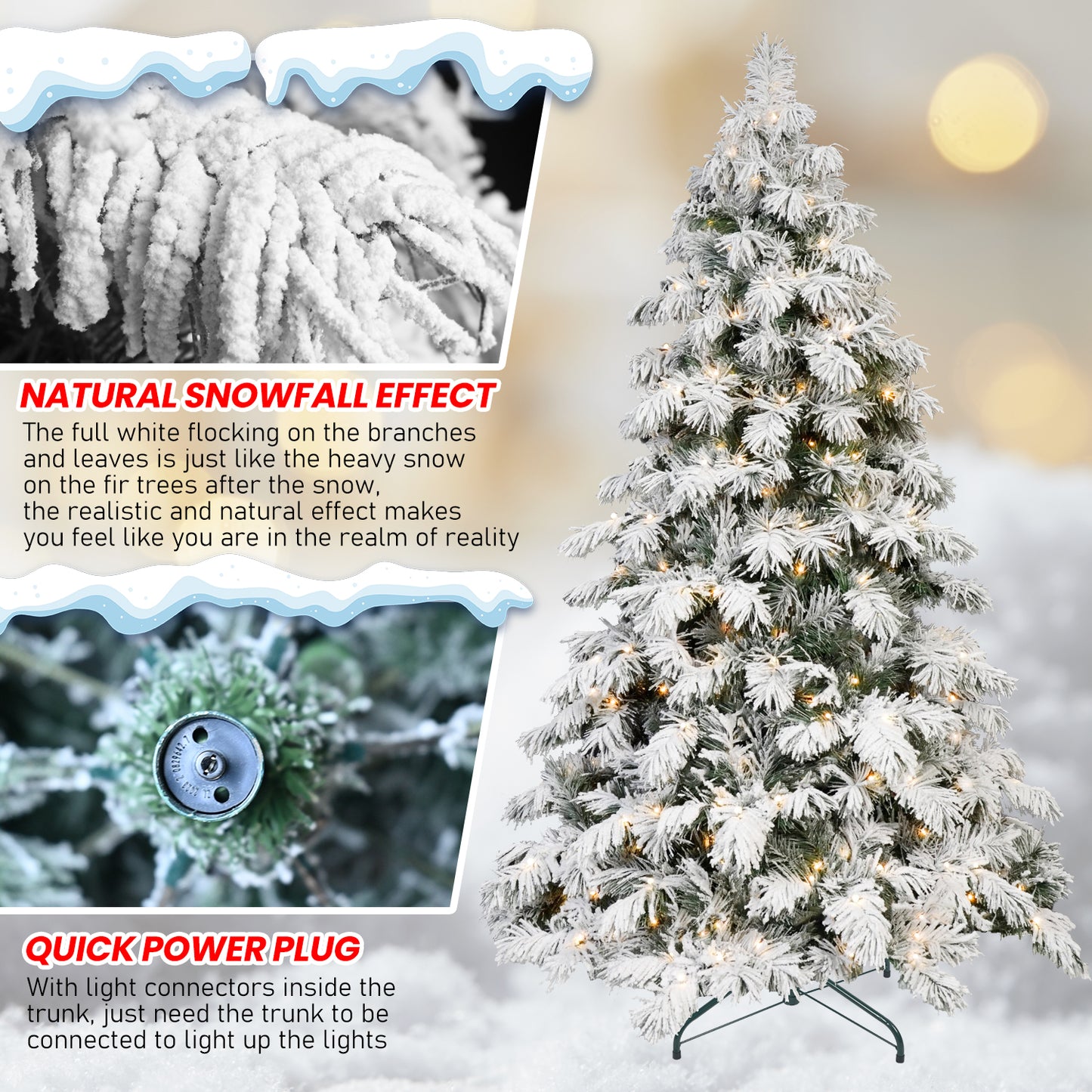 NIGSQJB 5-6-7-8ft Flocked Scarecrow-Shaped Christmas Tree with Warm White LED & PVC Tips & Memory Wire