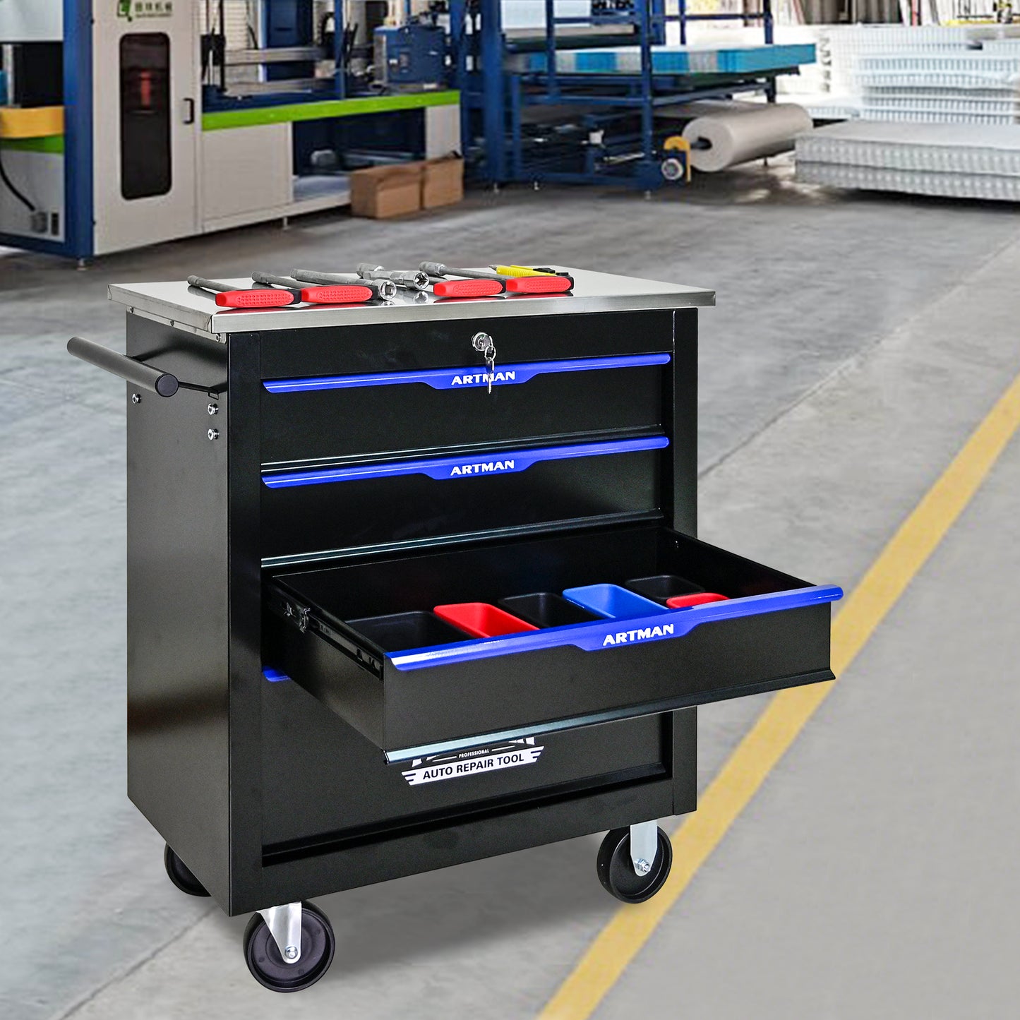 NIGSQJB 30.7"H Lockable Rolling Tool Chest with 2-4-5-6-7 Drawers, Black Blue