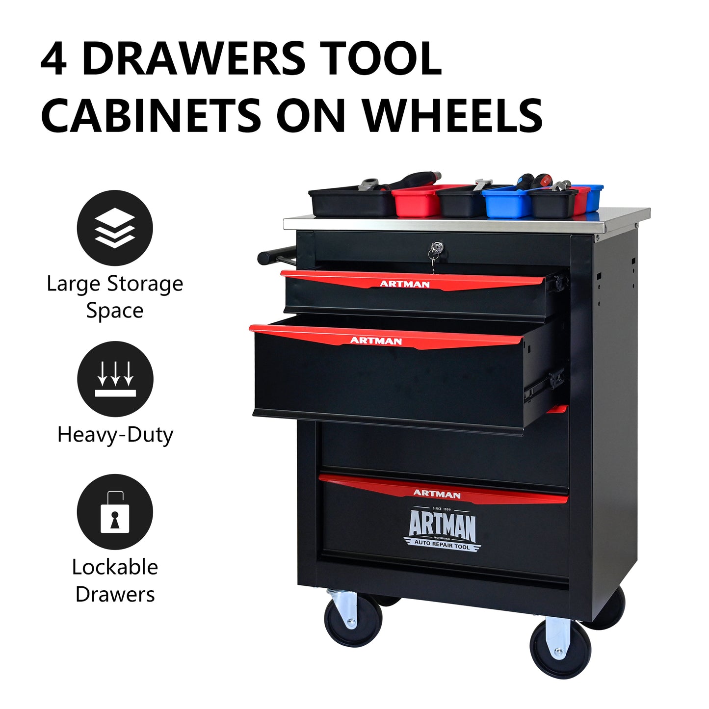 NIGSQJB 30.7"H Rolling Tool Chest with 2-4-5-6-7 Drawers, Black Red
