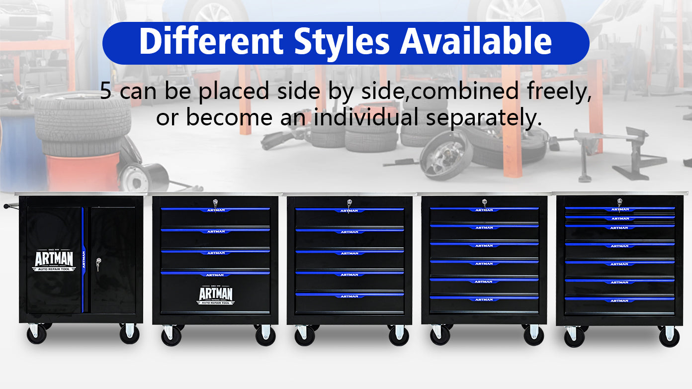 NIGSQJB 30.7"H Lockable Rolling Tool Chest with 2-4-5-6-7 Drawers, Black Blue