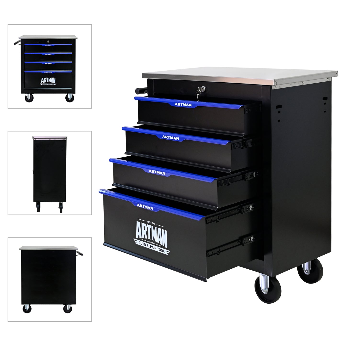NIGSQJB 30.7"H Lockable Rolling Tool Chest with 2-4-5-6-7 Drawers, Black Blue