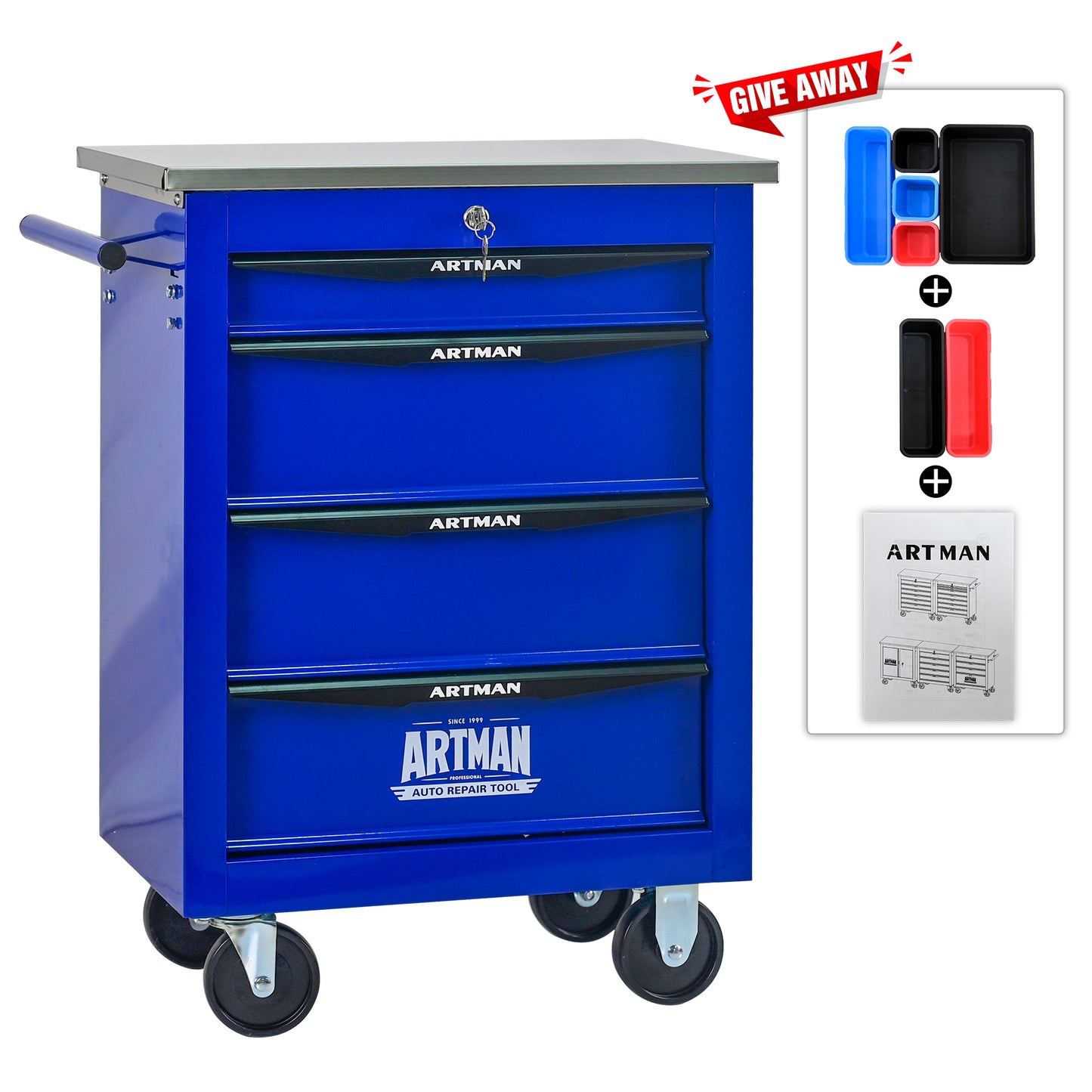 NIGSQJBT 30.7"H Lockable Multifunctional Rolling Tool Chest with 4-5-6-7 Drawers, Blue