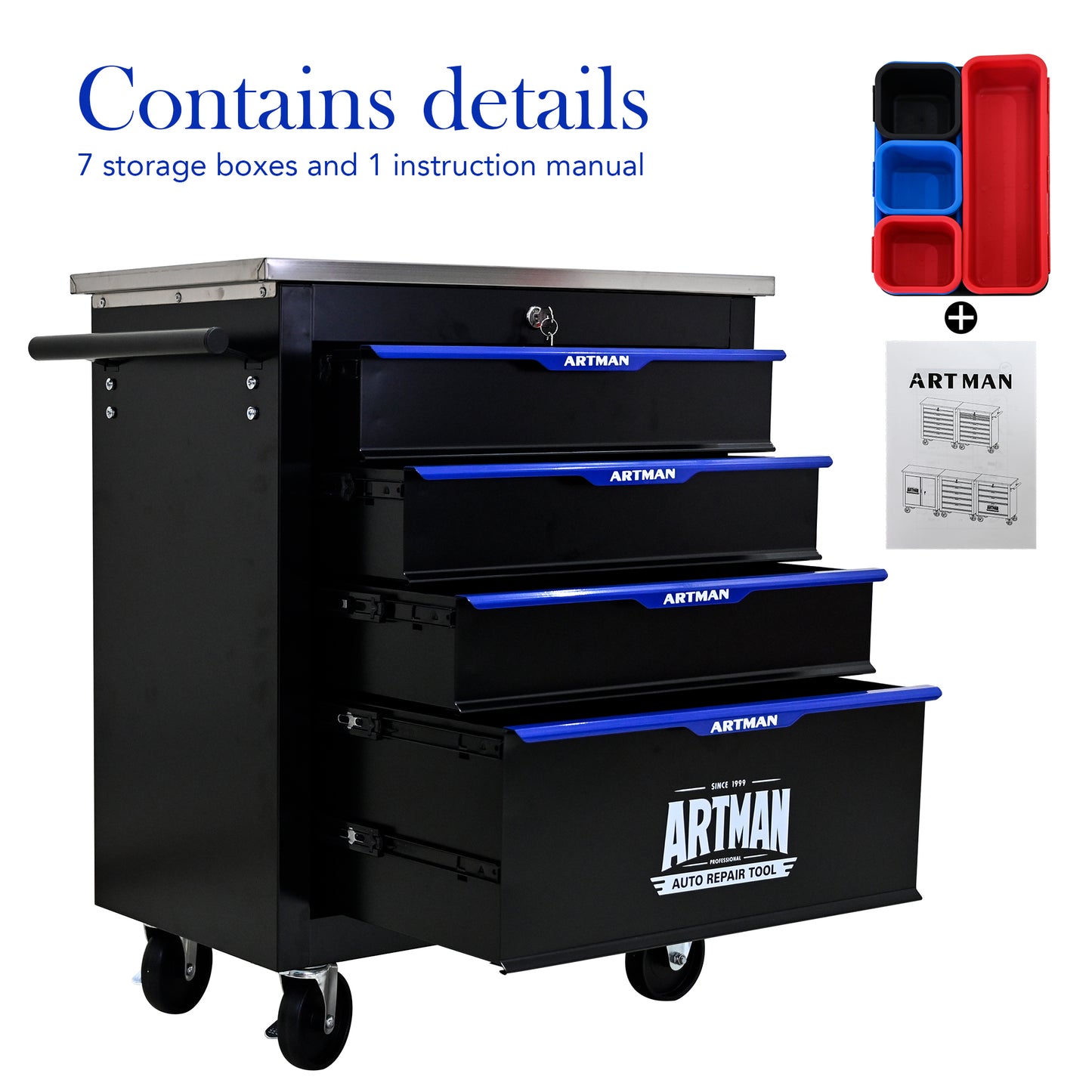 NIGSQJB 30.7"H Lockable Rolling Tool Chest with 2-4-5-6-7 Drawers, Black Blue