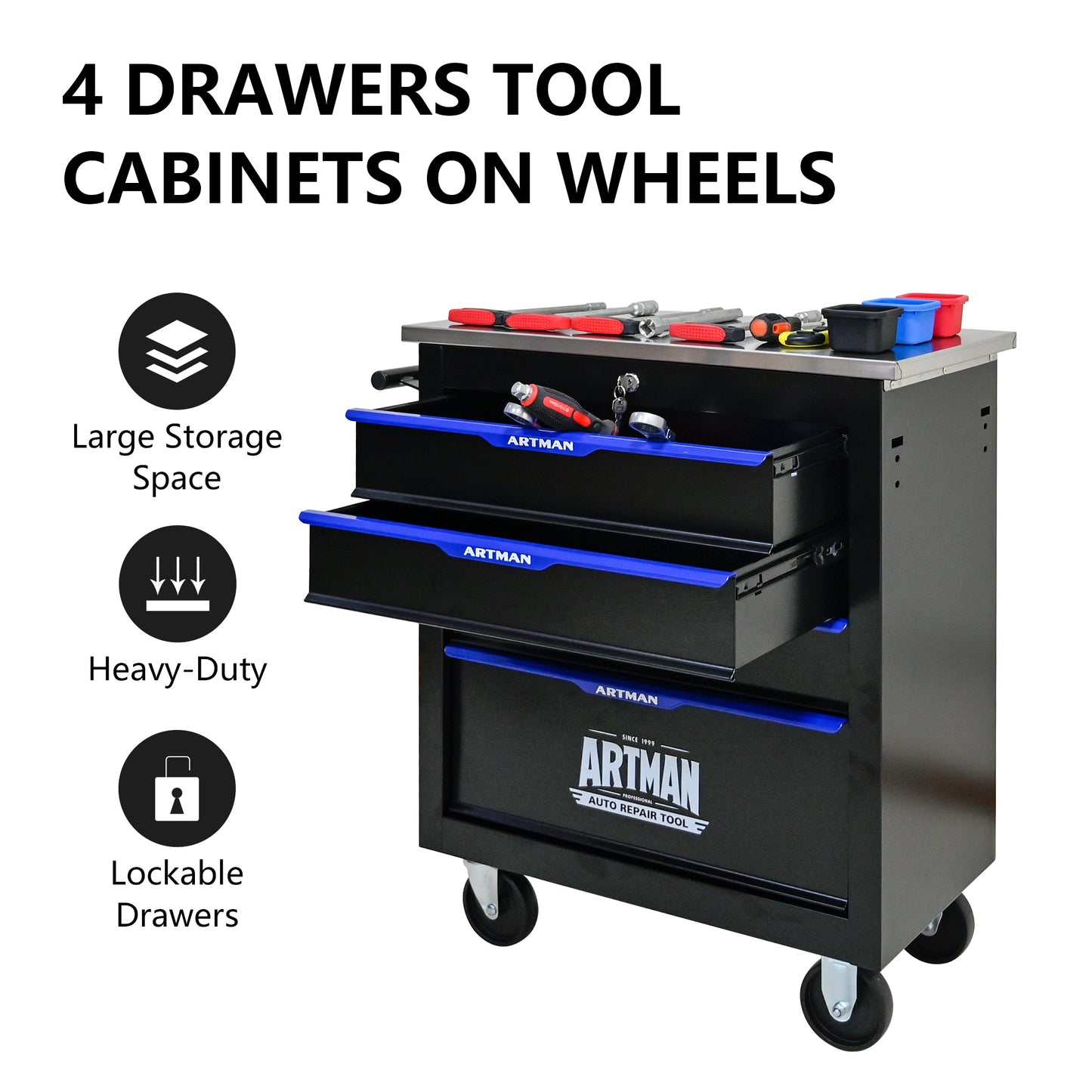 NIGSQJB 30.7"H Lockable Rolling Tool Chest with 2-4-5-6-7 Drawers, Black Blue