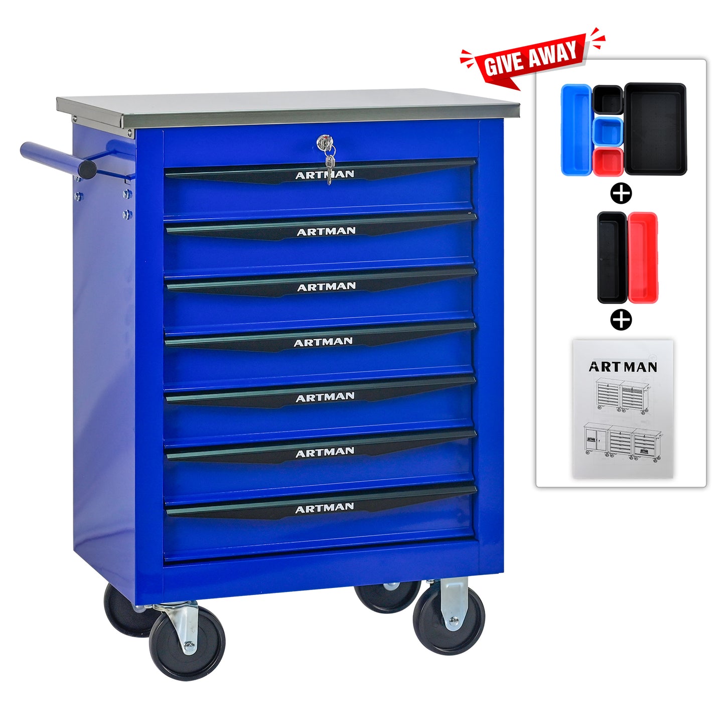 NIGSQJBT 30.7"H Lockable Multifunctional Rolling Tool Chest with 4-5-6-7 Drawers, Blue