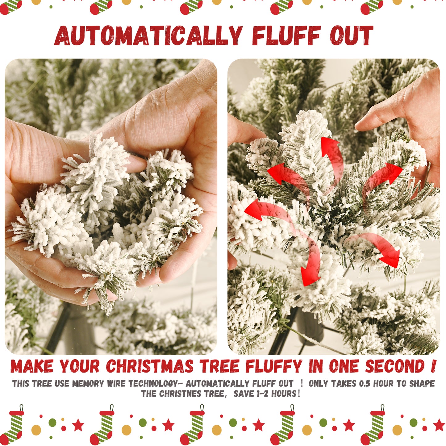 NIGSQJB 7.5-8ft Flocked Christmas Tree with Colorful LED Lights G5 Ball