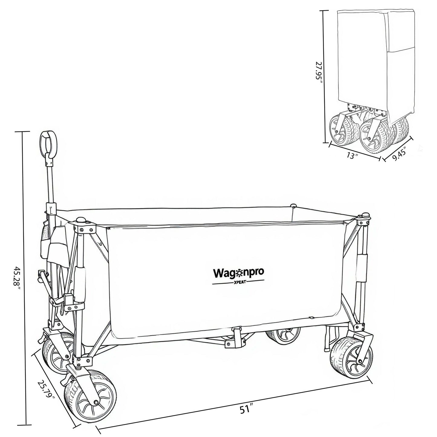 NIGSQJB 51" Extra Long Large Heavy-Duty Foldable Utility Shopping Wagon Cart Black