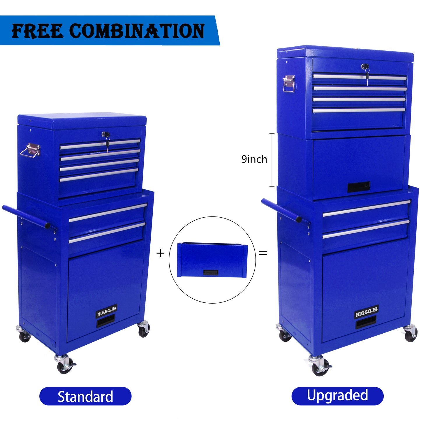  NIGSQJB 3-In-1 52"H Rolling Tool Chest with 6 Drawers