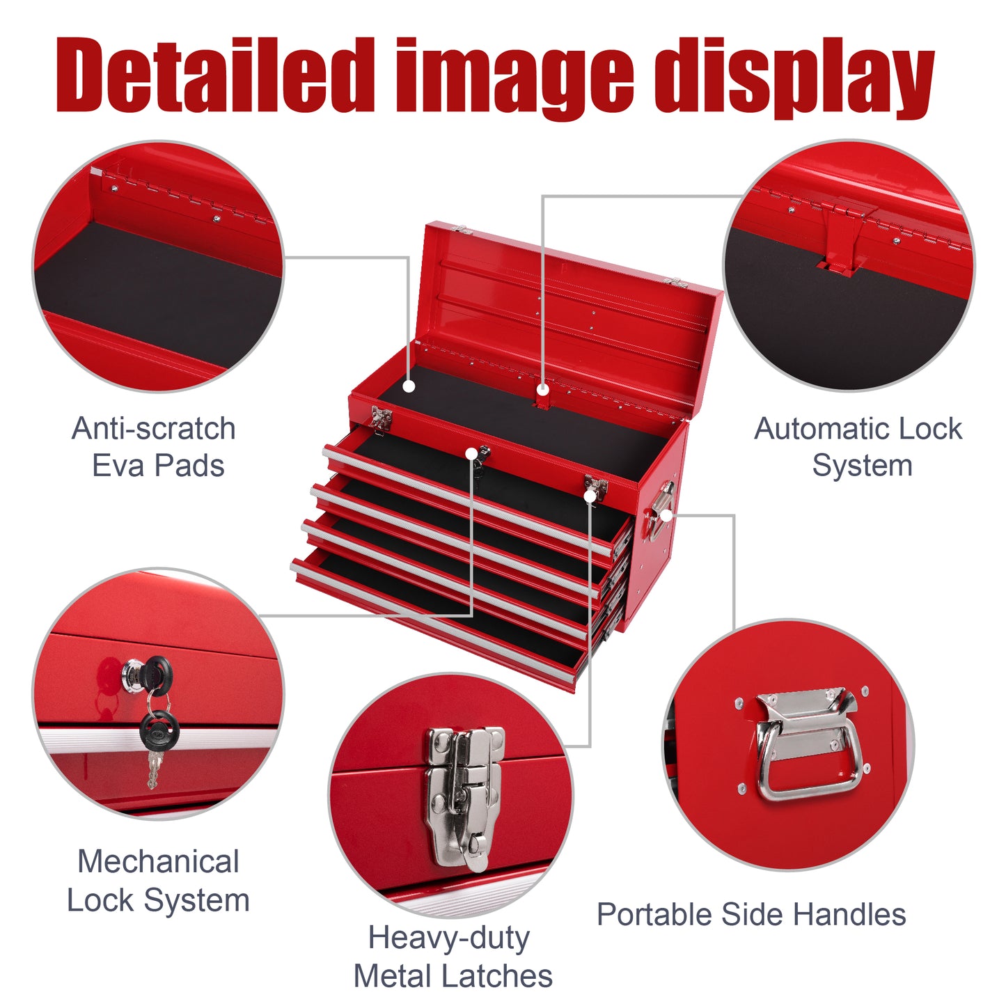 NIGSQJB 20" Portable Metal Tool Box with 5-Layers 4 Drawers,Red