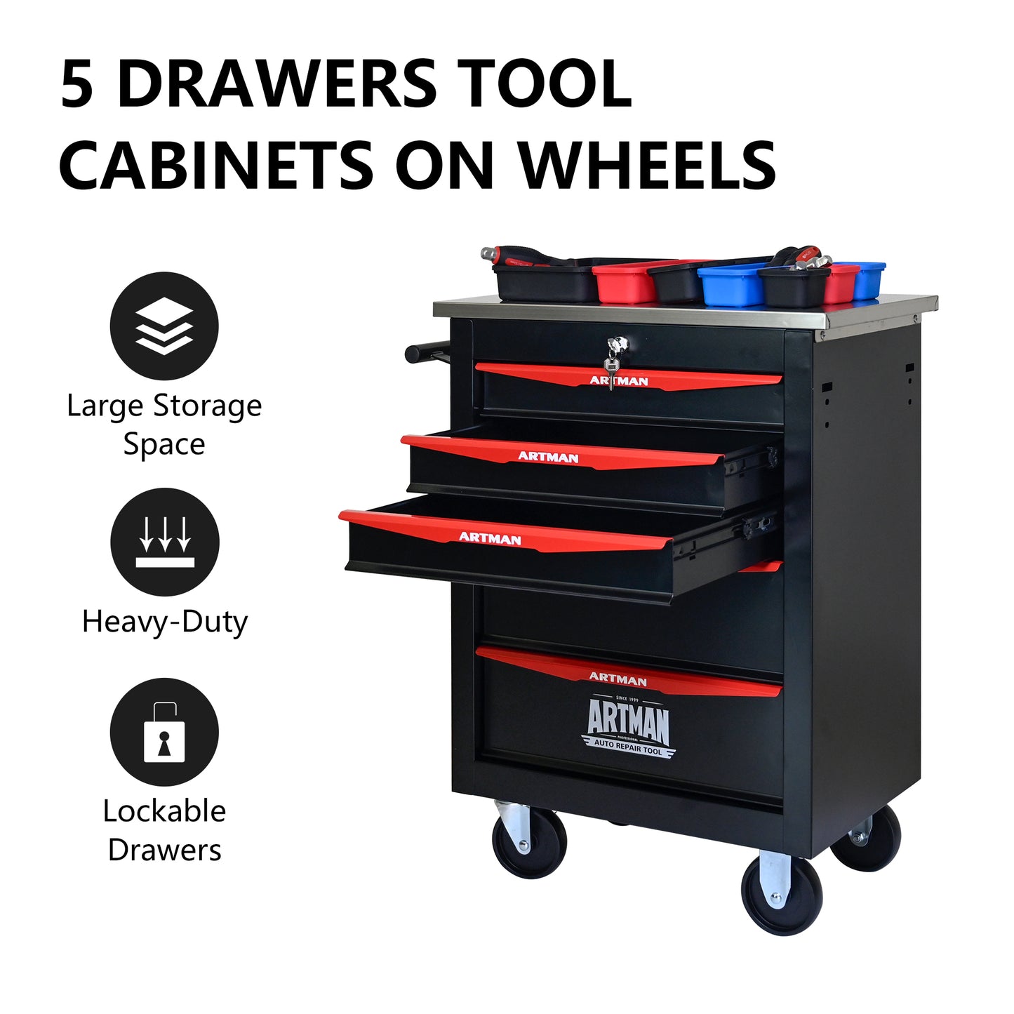 NIGSQJB 30.7"H Rolling Tool Chest with 2-4-5-6-7 Drawers, Black Red