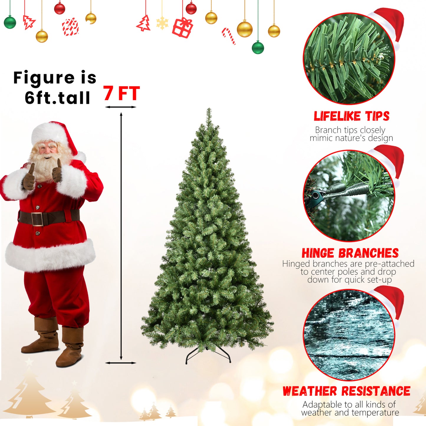 NIGSQJB 5-6-7-8-9ft Pre-Lit PVC Christmas Tree with UL Lights & Tips & Auto-Unfold Memory Wire
