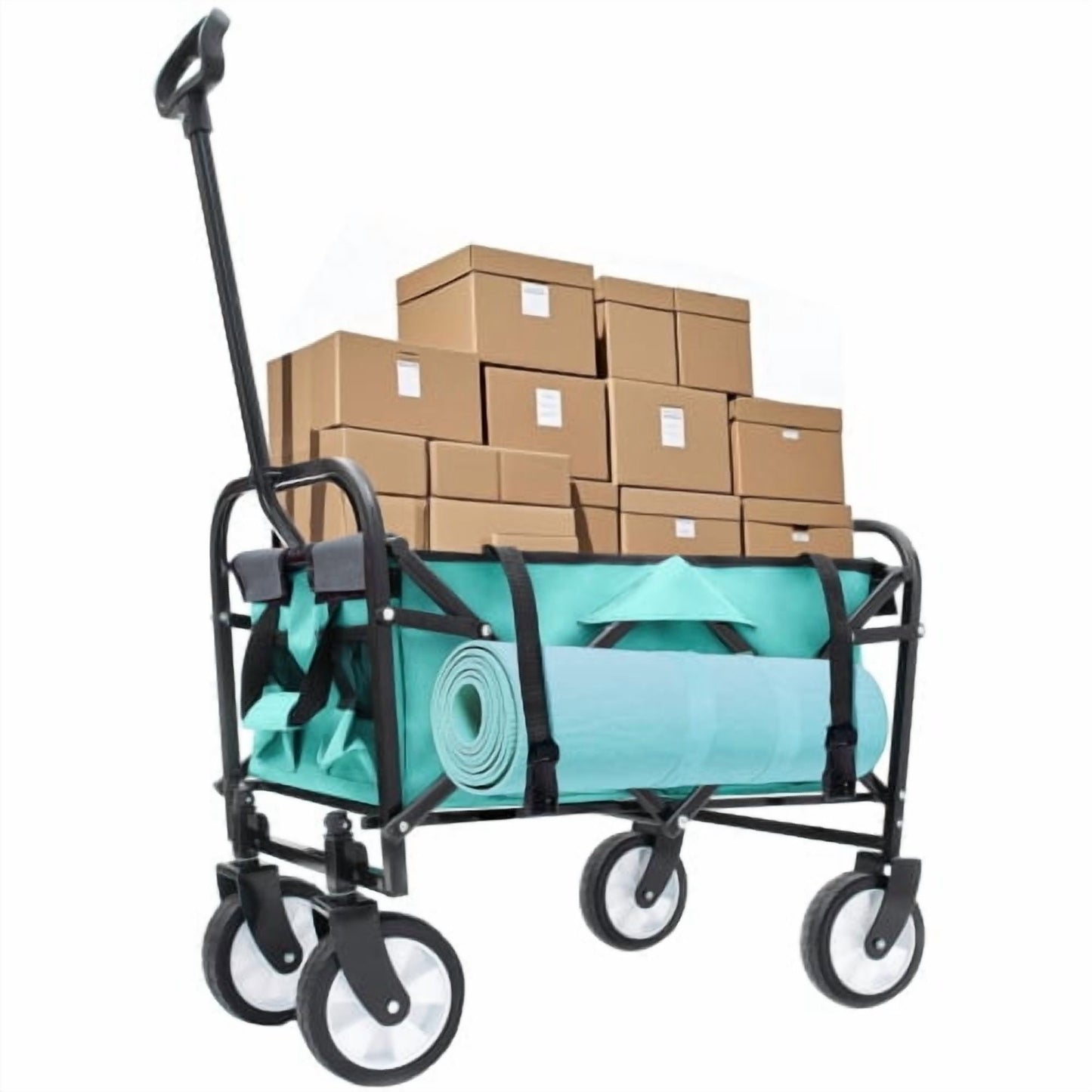 NIGSQJB Heavy Duty Utility Folding Wagon Cart Big Wheels & Adjustable Handle & Drink Holder
