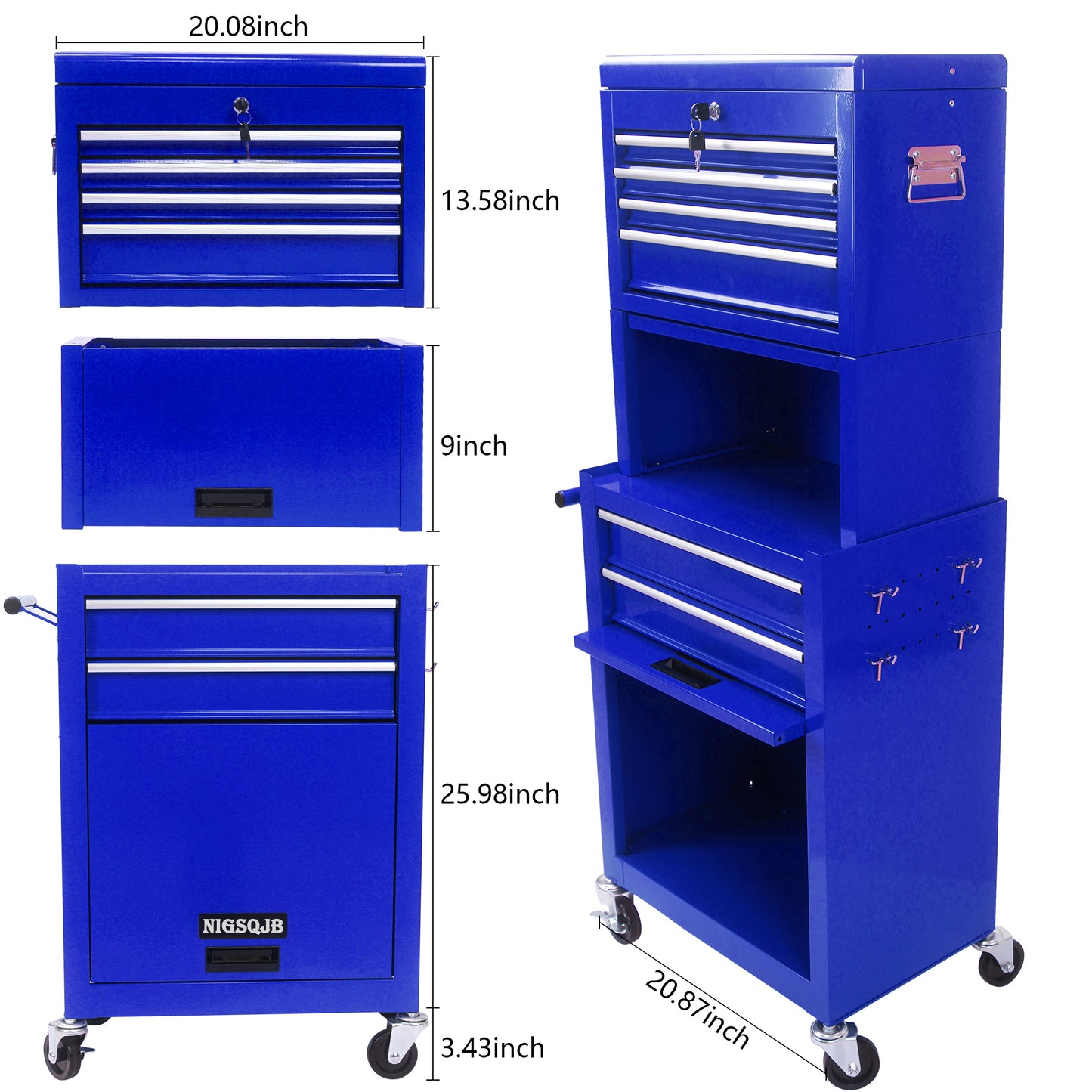  NIGSQJB 3-In-1 52"H Rolling Tool Chest with 6 Drawers