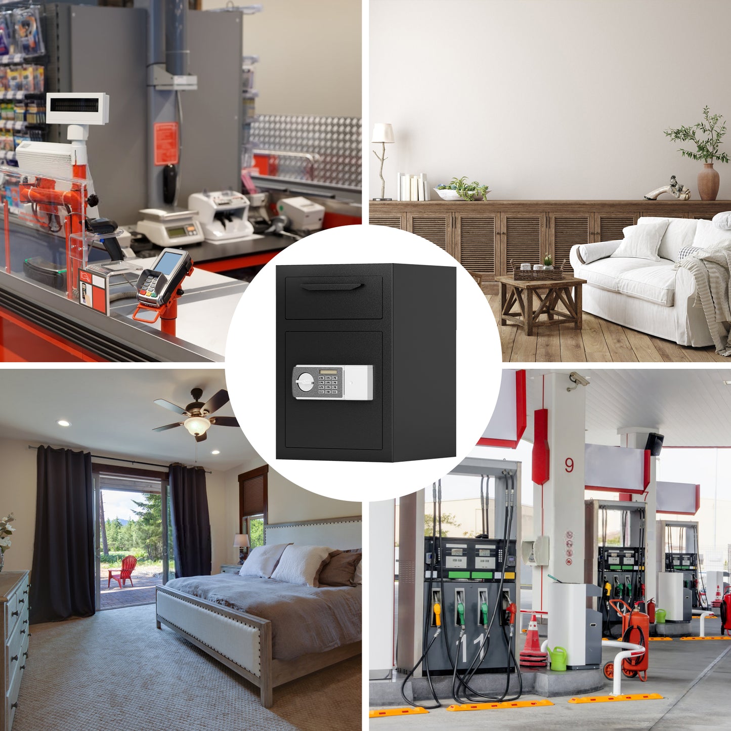 NIGSQJB 2-In-1 Storage Cabinet with Electronic Code Lock & Deposit Slot, Anti-Theft LED Light, Carbon Steel Safe Box Storage Locker for Home, Hotel Restaurant, Office, Black