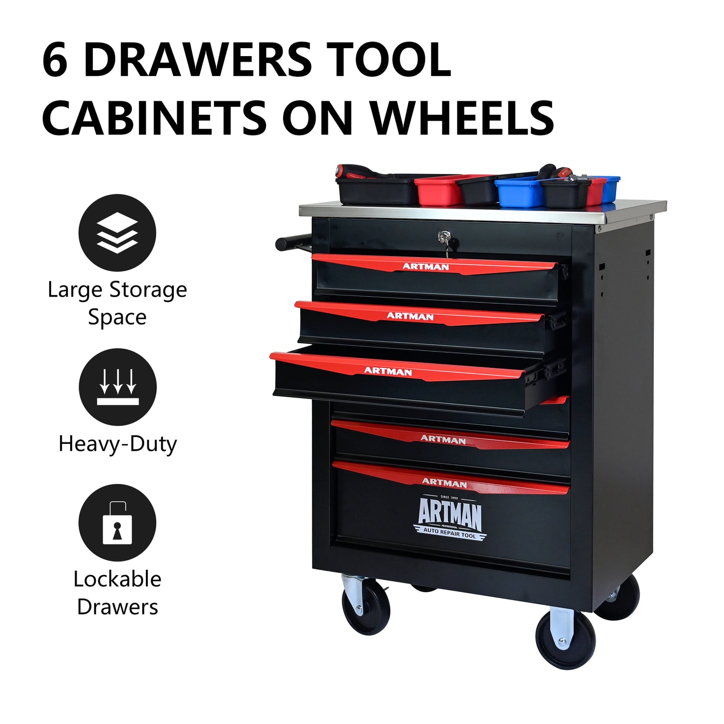NIGSQJB 30.7"H Rolling Tool Chest with 2-4-5-6-7 Drawers, Black Red