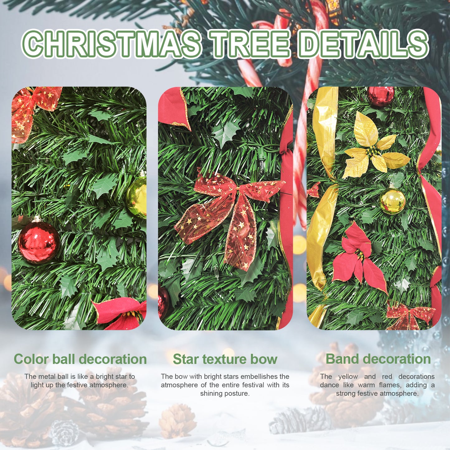NIGSQJB 6FT Pop-Up Christmas Tree with 150 Warm White UL Lights, Red & Gold Ornaments, Flowers, Ribbons & Bows