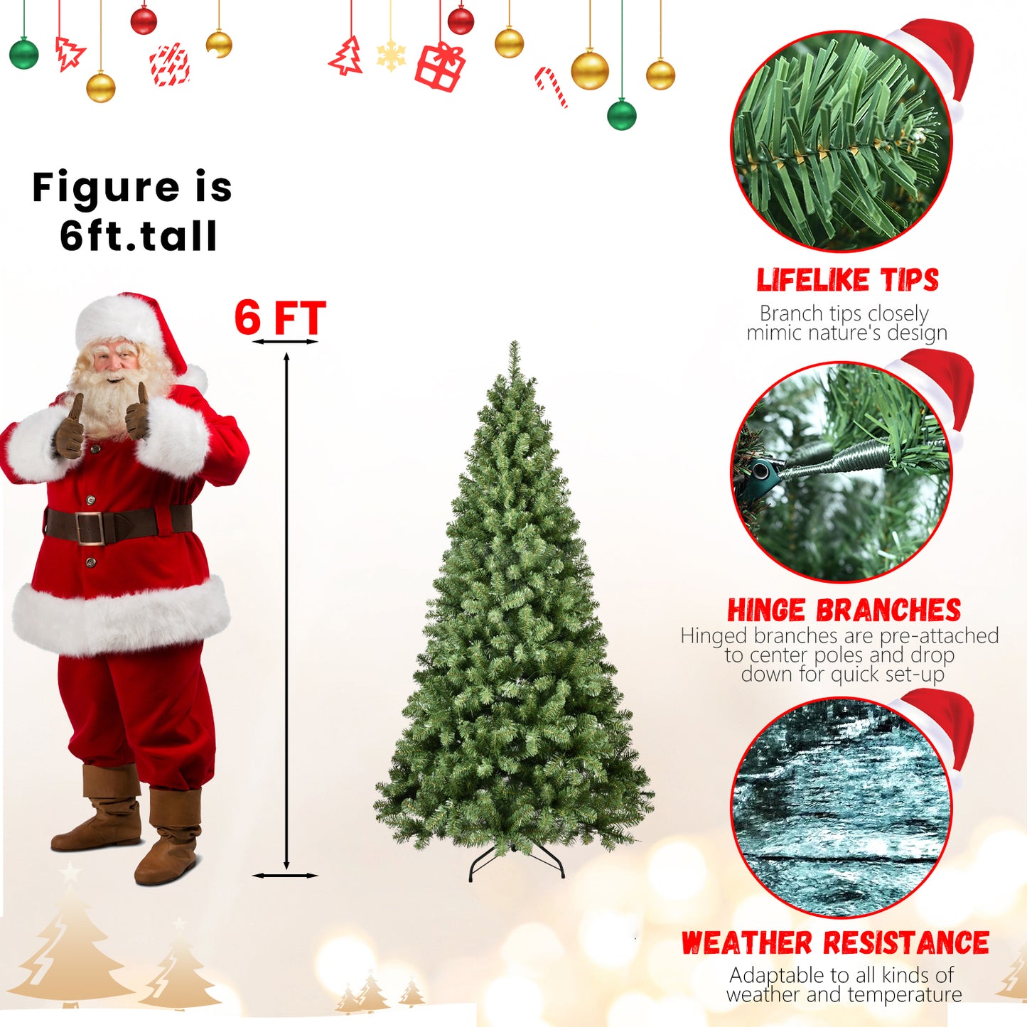 NIGSQJB 5-6-7-8-9ft Pre-Lit PVC Christmas Tree with UL Lights & Tips & Auto-Unfold Memory Wire