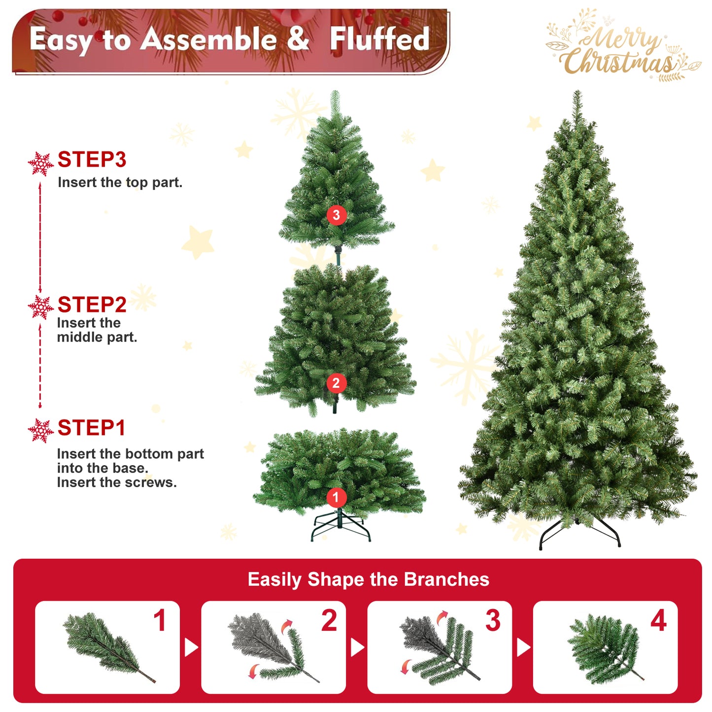 NIGSQJB 5-6-7-8-9ft Pre-Lit PVC Christmas Tree with UL Lights & Tips & Auto-Unfold Memory Wire