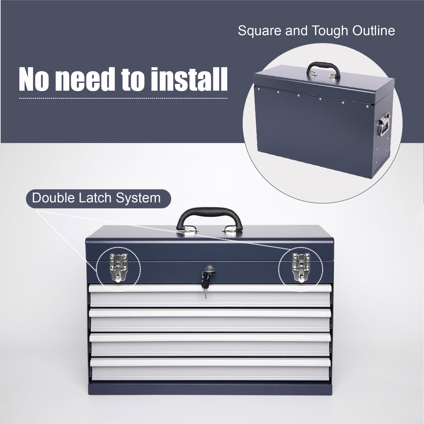 NIGSQJB 20" Portable Metal Tool Box with 5-Layers 4 Drawers, Antique Grey