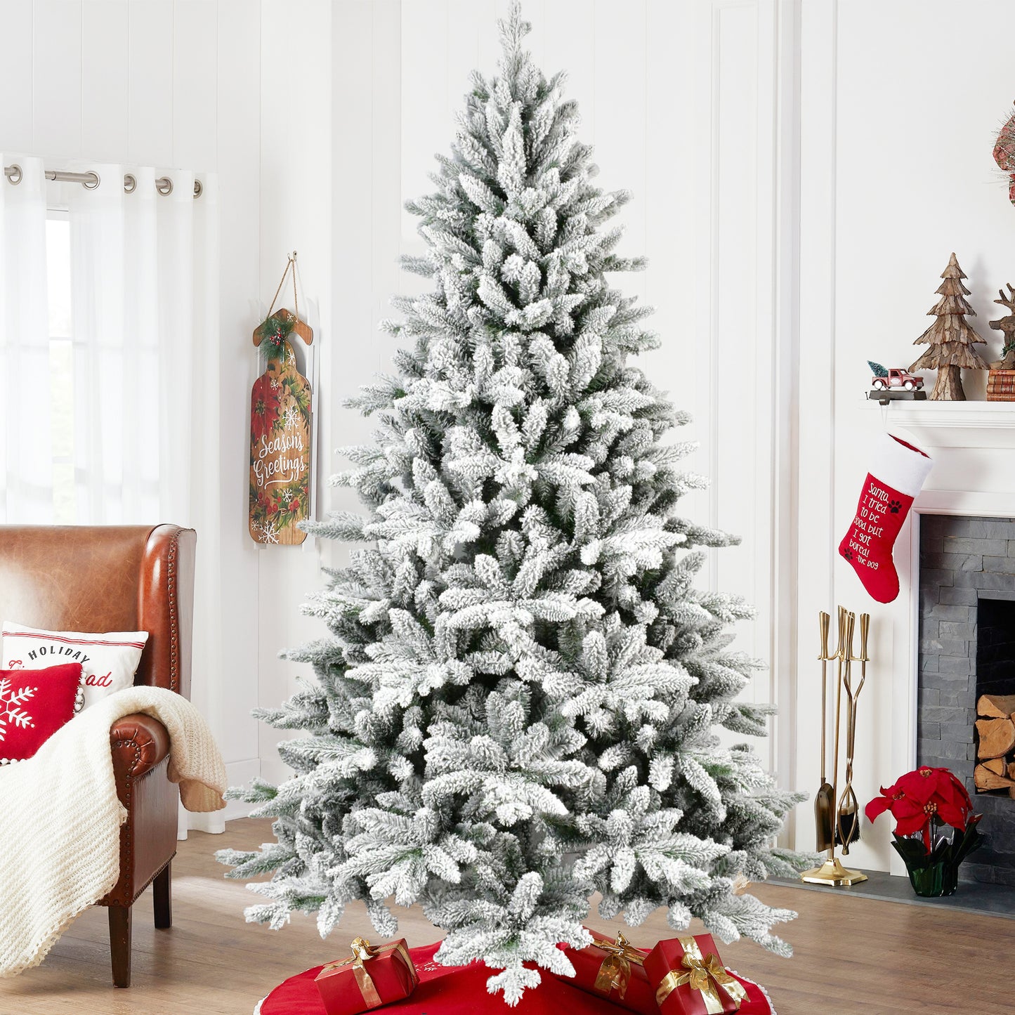 NIGSQJB 5-6-7ft Flocked Christmas Tree with Tips